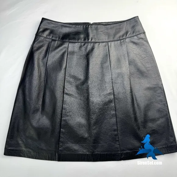 1087 100% Leather White House Black Market Pleated Skirt - Size 4 - Black