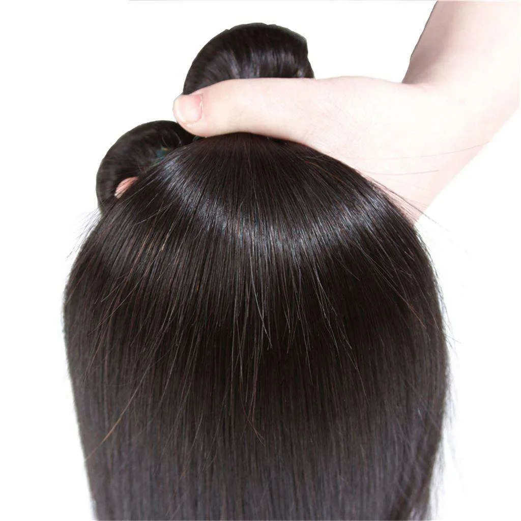 10A Brazilian Straight Hair 4 Bundles With Lace Frontal Human Hair