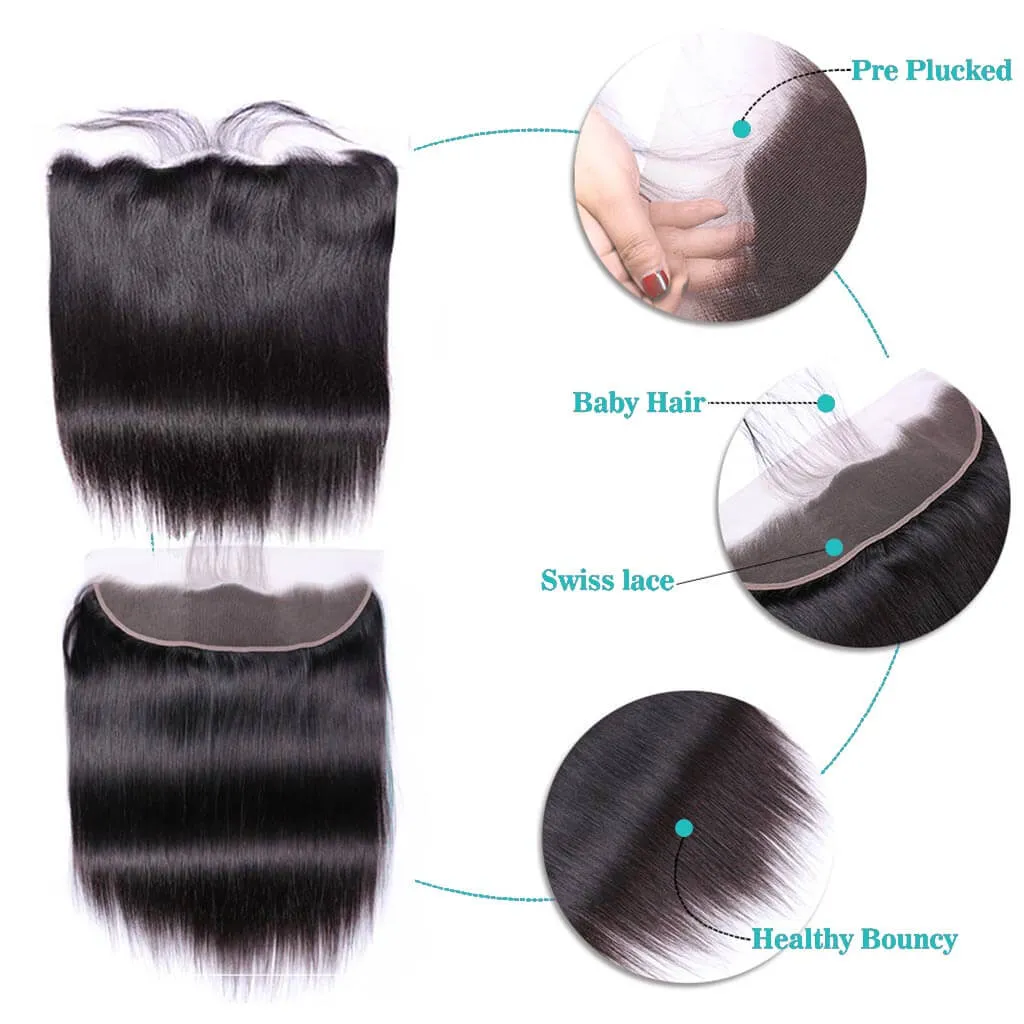 10A Brazilian Straight Hair 4 Bundles With Lace Frontal Human Hair