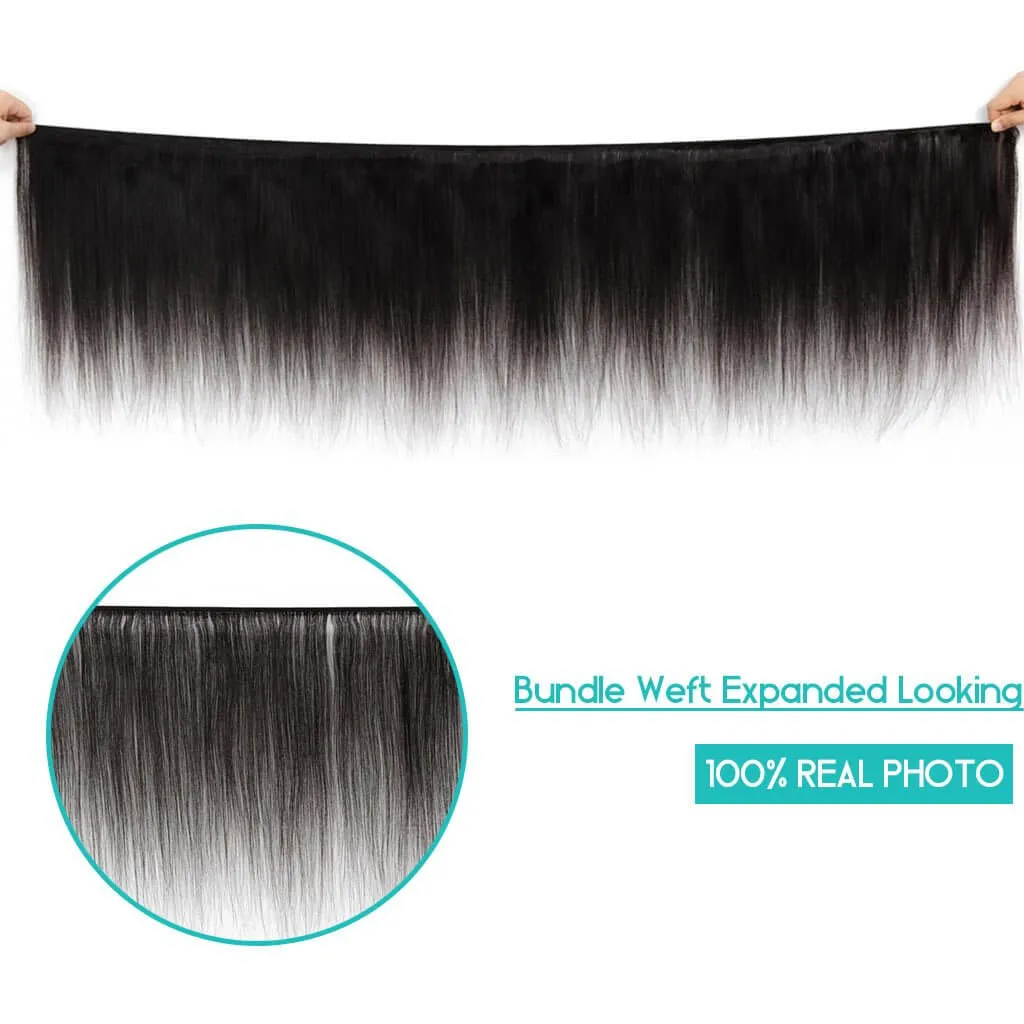 10A Brazilian Straight Hair 4 Bundles With Lace Frontal Human Hair