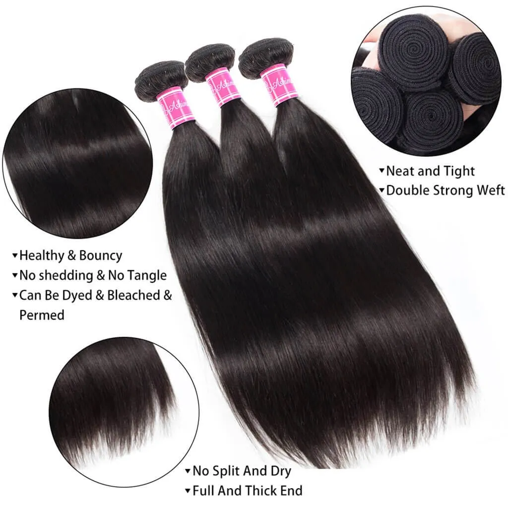 10A Straight Hair 3 Bundles With Frontal Human Hair 10A Straight Indian Hair