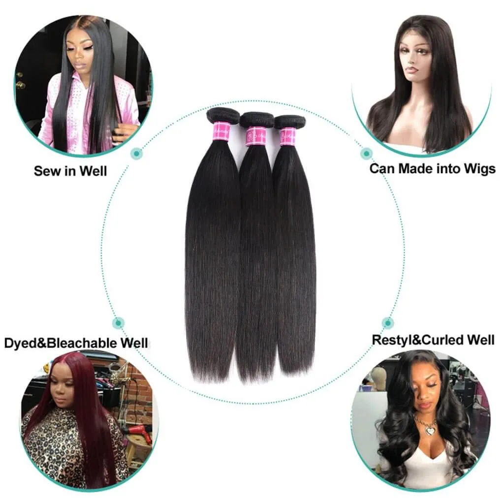 10A Straight Hair 3 Bundles With Frontal Human Hair 10A Straight Indian Hair