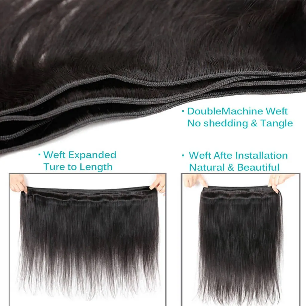 10A Straight Hair 3 Bundles With Frontal Human Hair 10A Straight Indian Hair