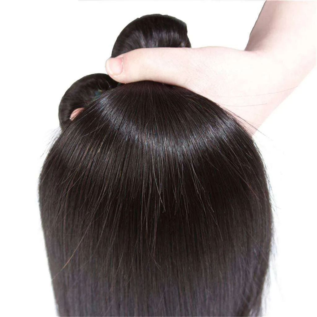 10A Straight Hair 4 Bundles With Closure Natural Color Indian Hair