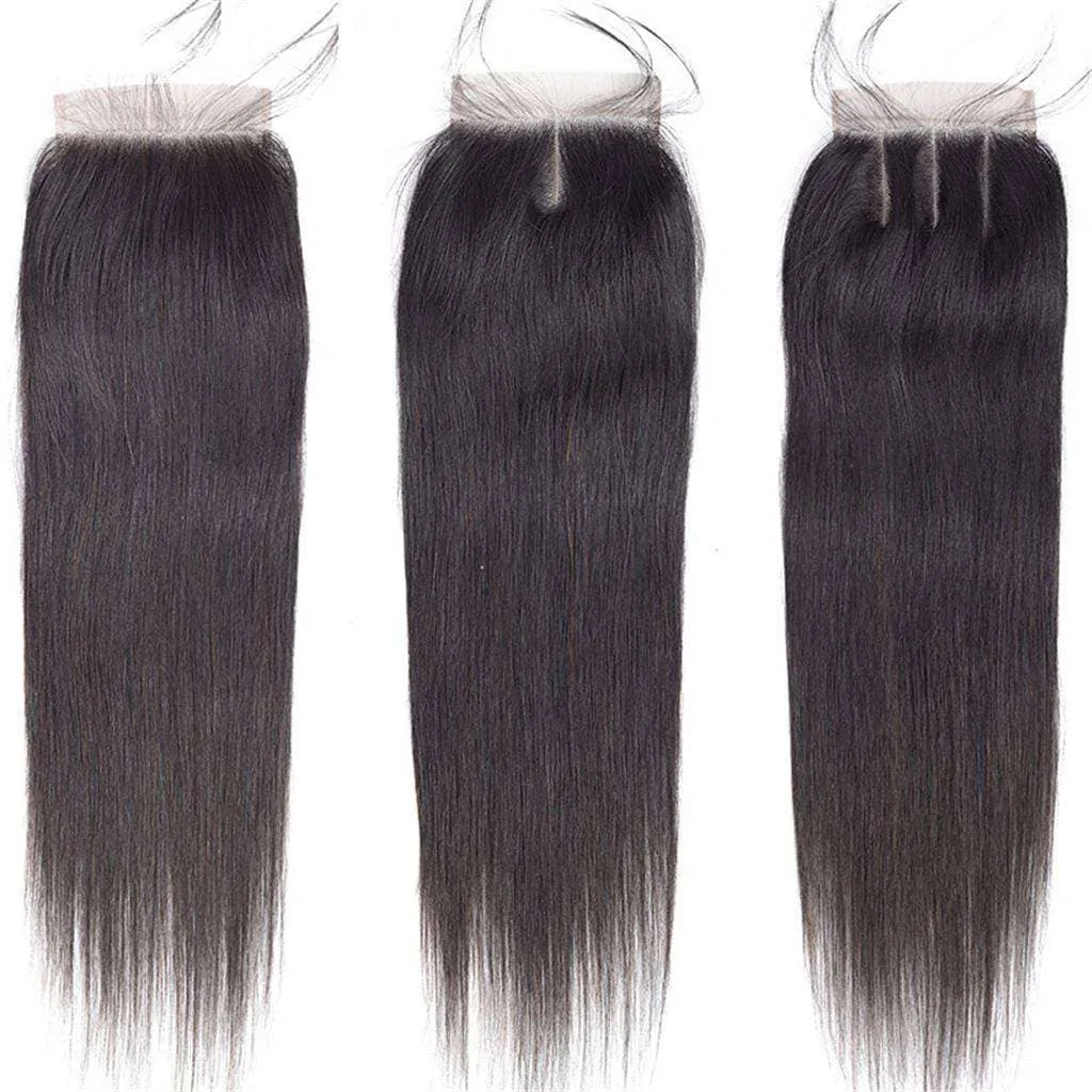 10A Straight Hair 4 Bundles With Closure Natural Color Indian Hair