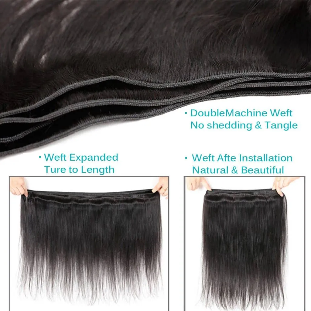 10A Straight Hair 4 Bundles With Closure Natural Color Indian Hair