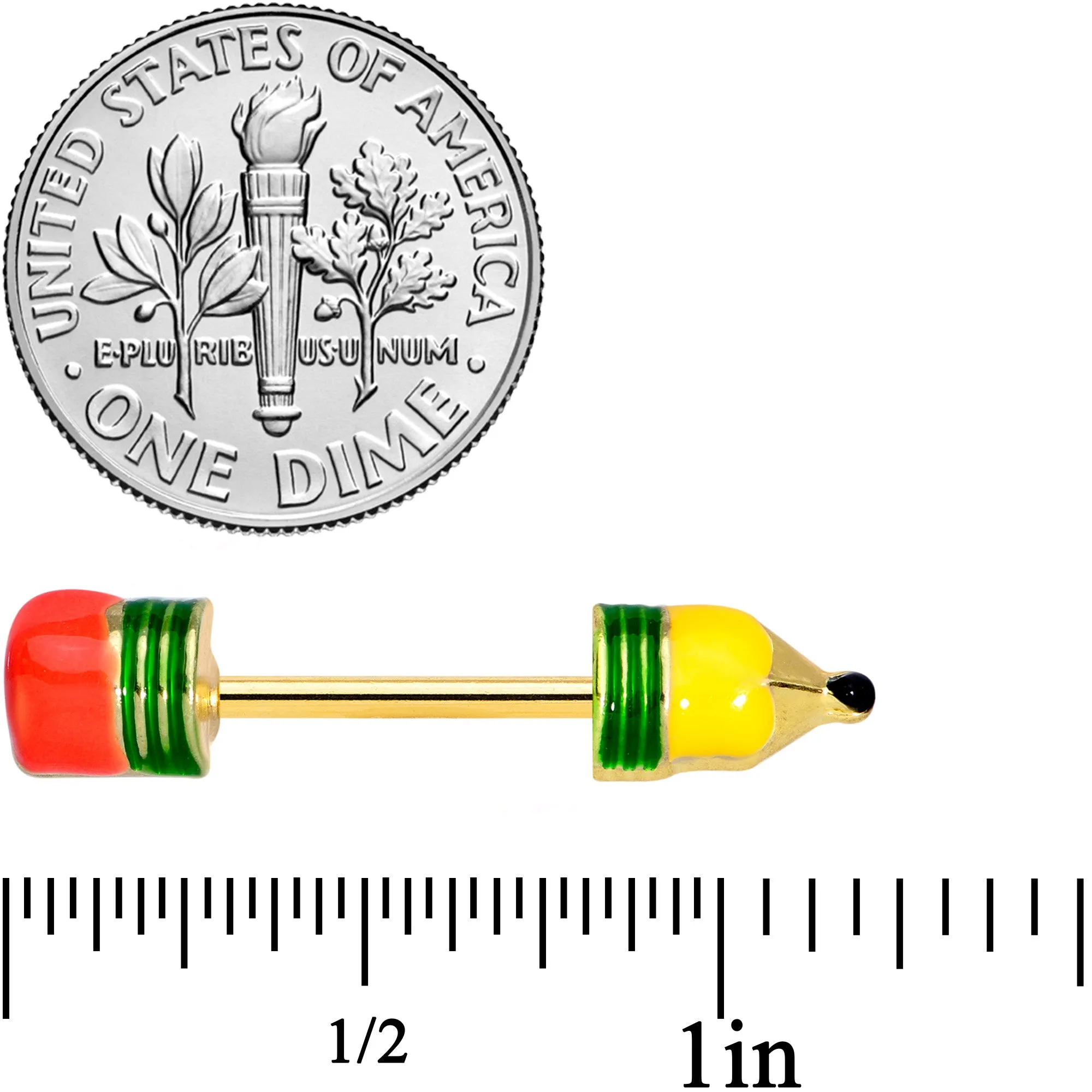 14 Gauge 9/16 Gold Tone Get to Work Pencil Barbell Nipple Ring Set