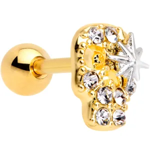 16 Gauge 1/4 Clear Gem Gold Tone Star Skull Cartilage Tragus Earring