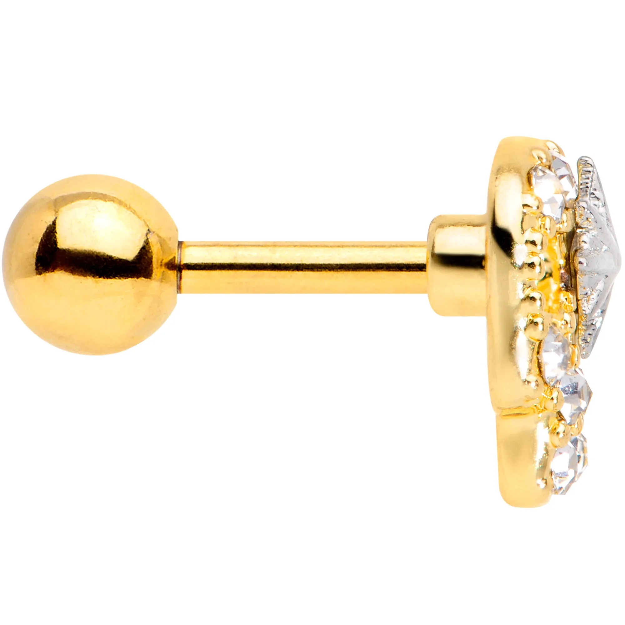 16 Gauge 1/4 Clear Gem Gold Tone Star Skull Cartilage Tragus Earring