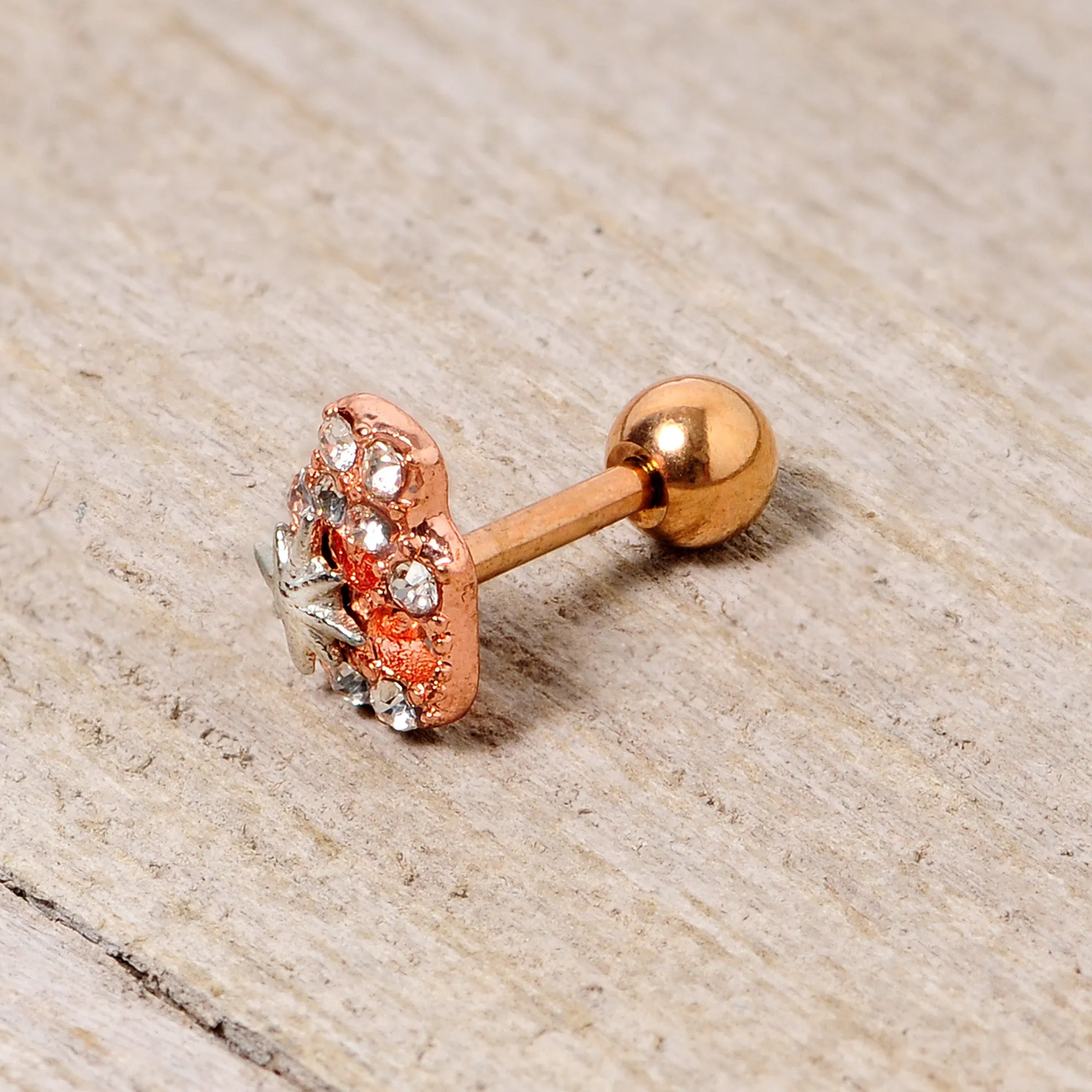 16 Gauge 1/4 Clear Gem Rose Gold Tone Star Skull Cartilage Tragus