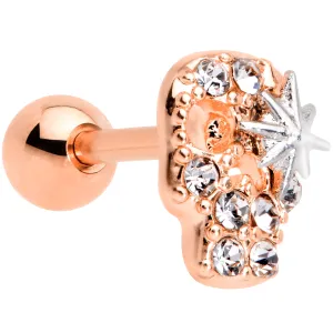 16 Gauge 1/4 Clear Gem Rose Gold Tone Star Skull Cartilage Tragus