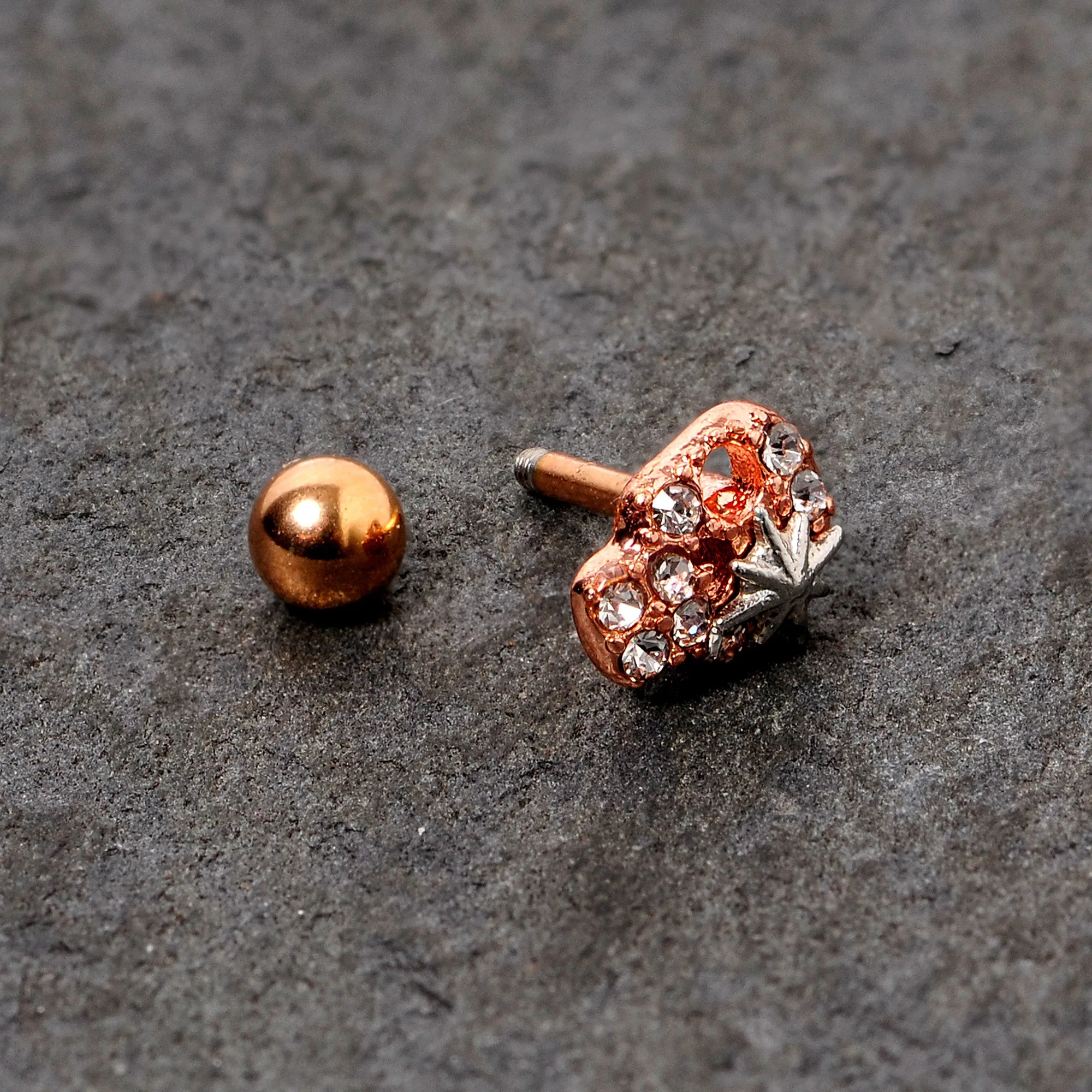 16 Gauge 1/4 Clear Gem Rose Gold Tone Star Skull Cartilage Tragus