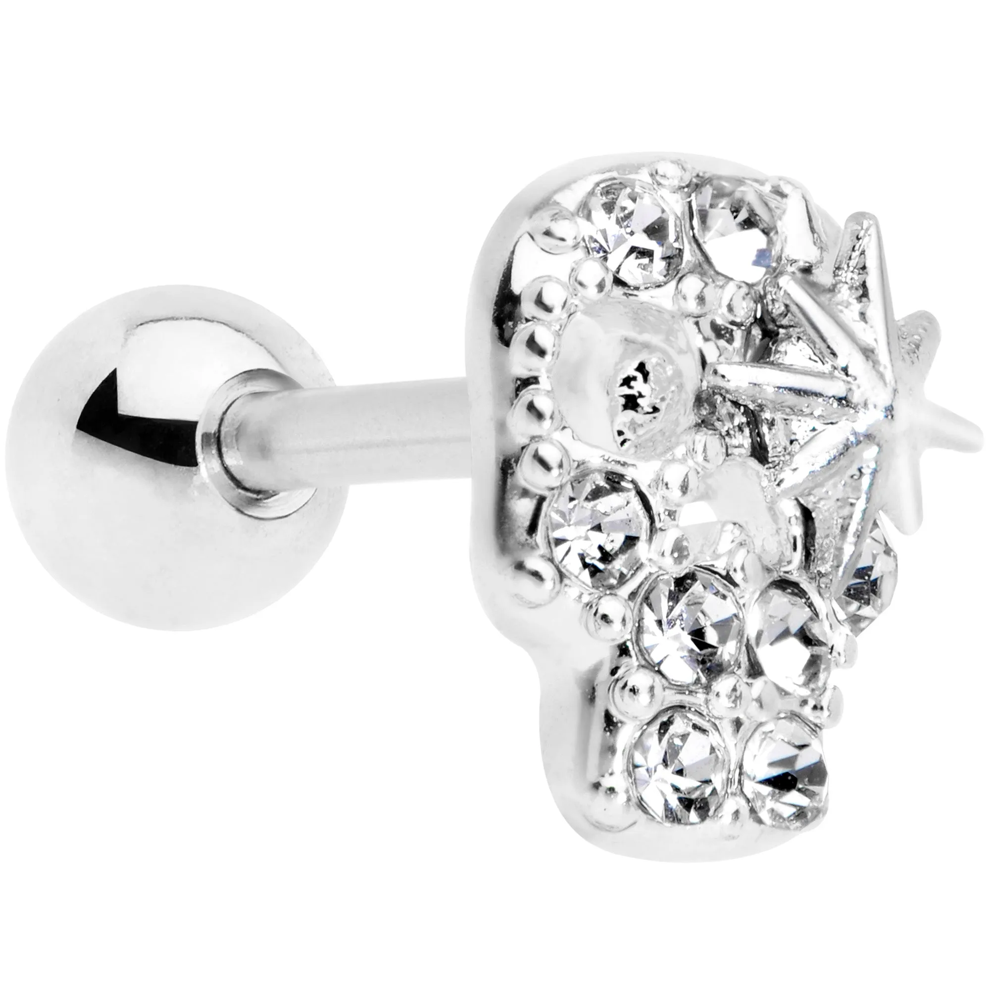 16 Gauge 1/4 Clear Gem Star Skull Cartilage Tragus Earring