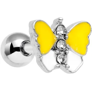 16 Gauge 1/4 Clear Gem Yellow Butterfly Cartilage Tragus Earring