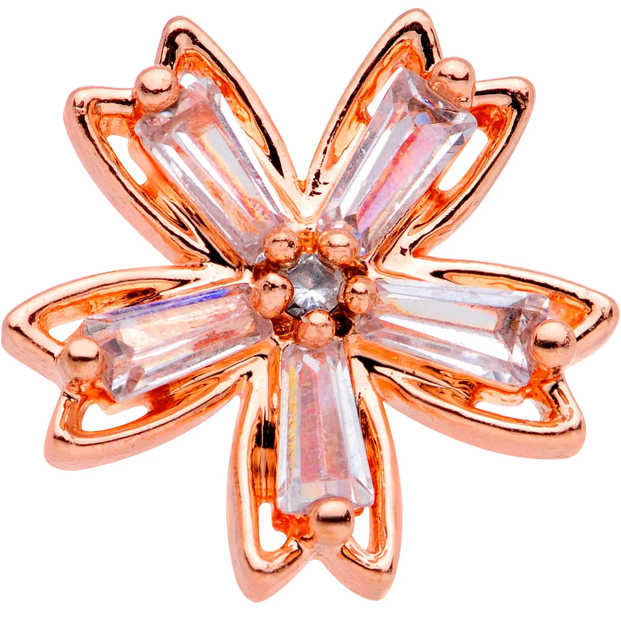 16 Gauge 5/16 Clear CZ Gem Rose Gold Tone Flower Labret Monroe Tragus