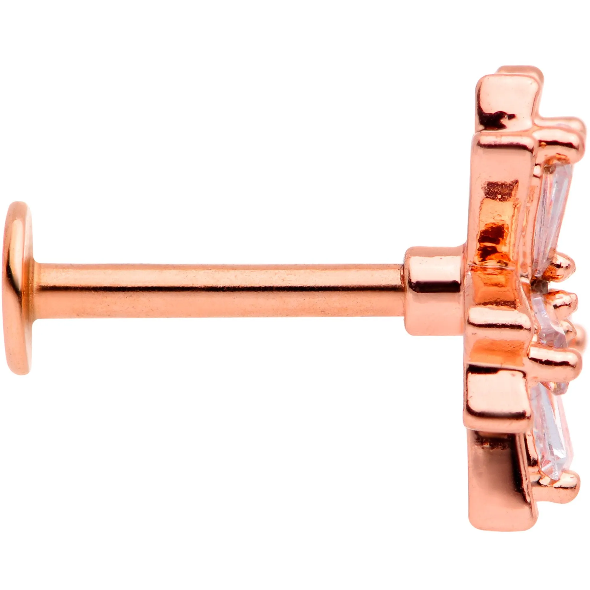 16 Gauge 5/16 Clear CZ Gem Rose Gold Tone Flower Labret Monroe Tragus