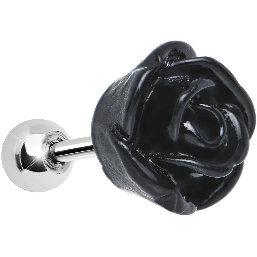 16 Gauge Jet Black Courtship Rose Cartilage Tragus Earring