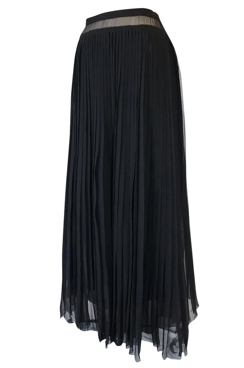 1970s Unlabeled Christian Dior Haute Couture Black Silk Chiffon Knife Pleated Skirt