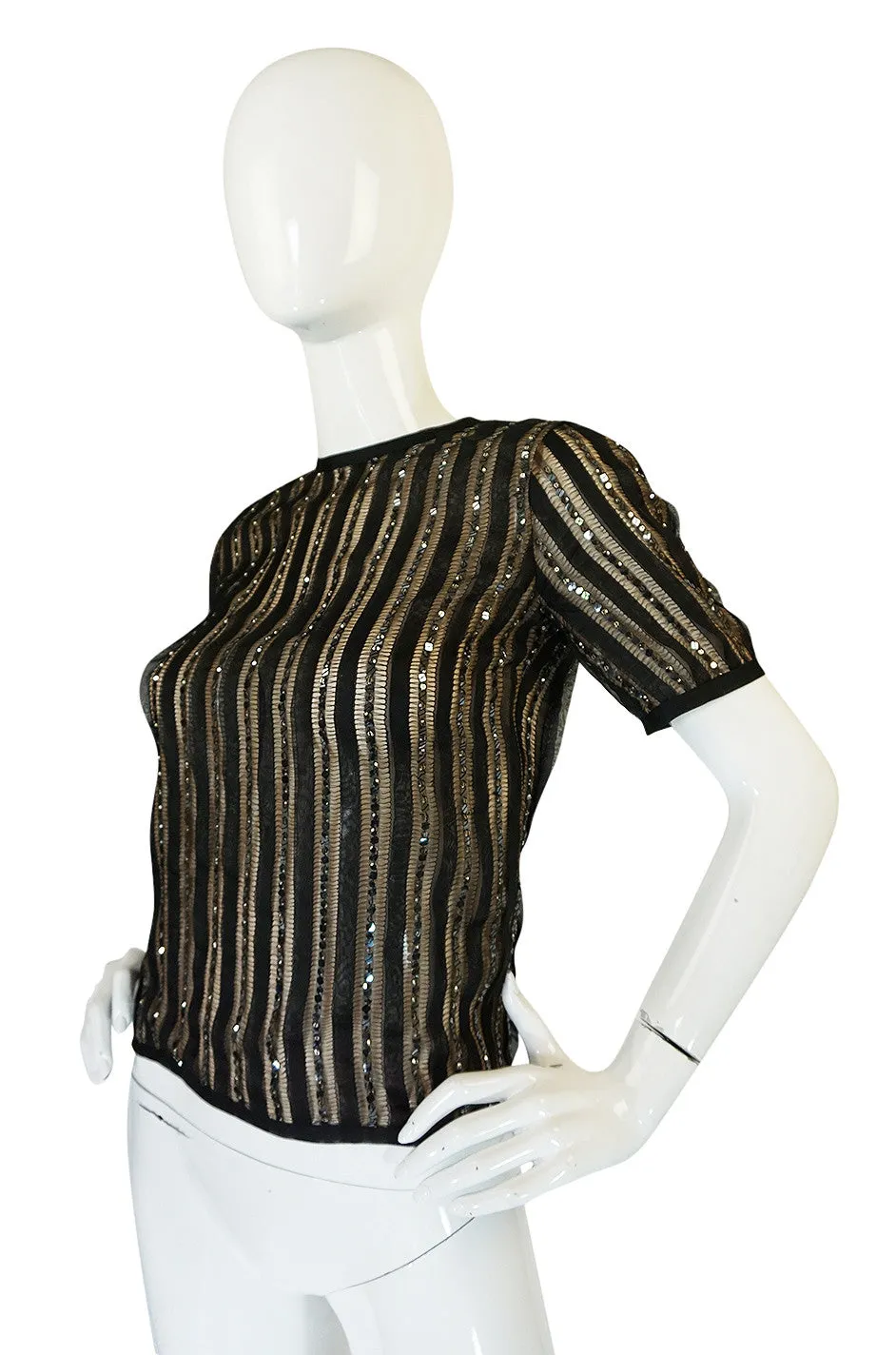 1970s Yves Saint Laurent True Haute Couture Silk Sequin Top