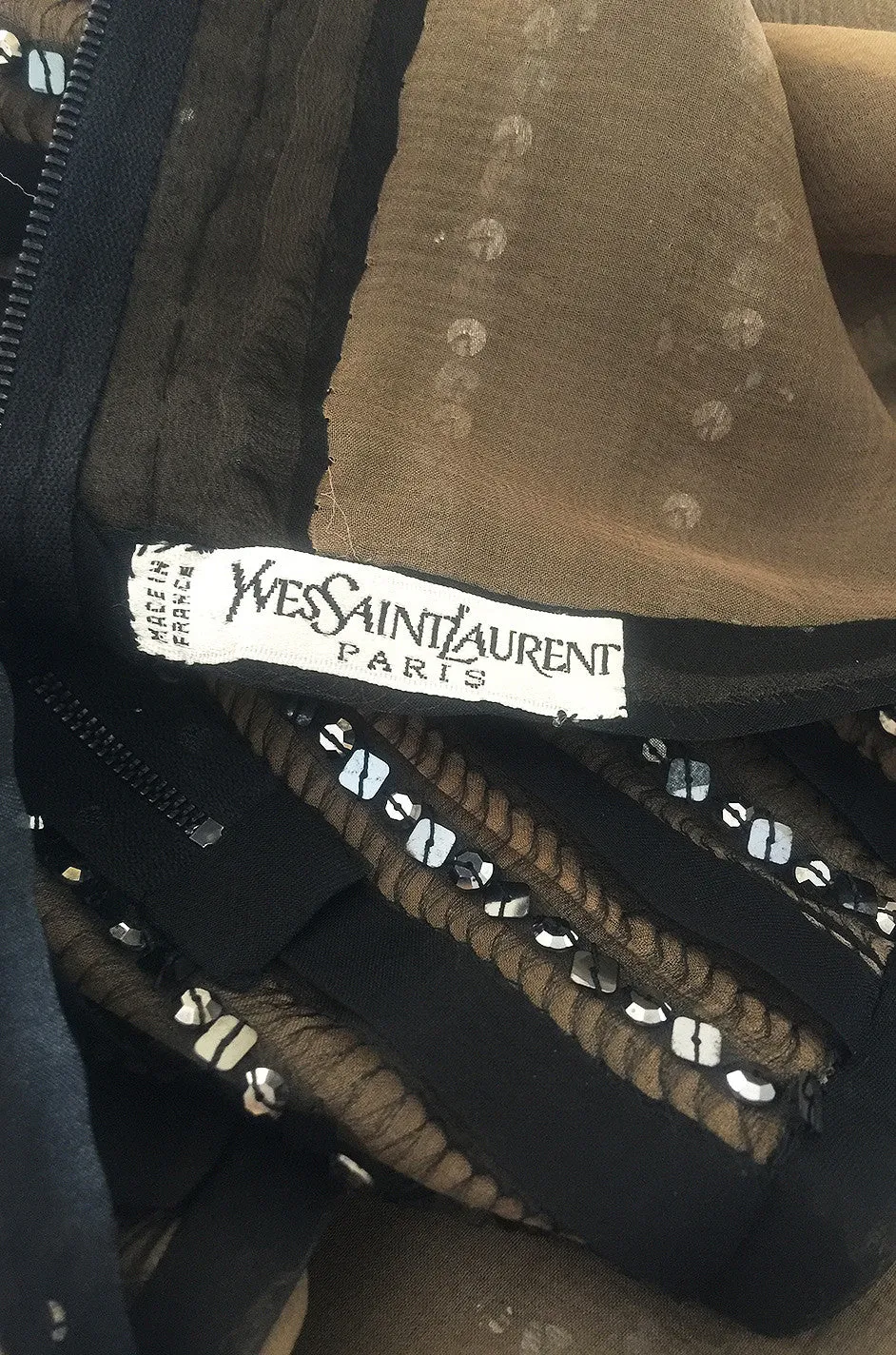 1970s Yves Saint Laurent True Haute Couture Silk Sequin Top