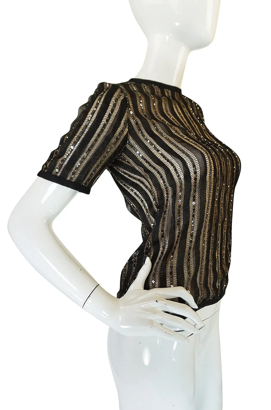 1970s Yves Saint Laurent True Haute Couture Silk Sequin Top