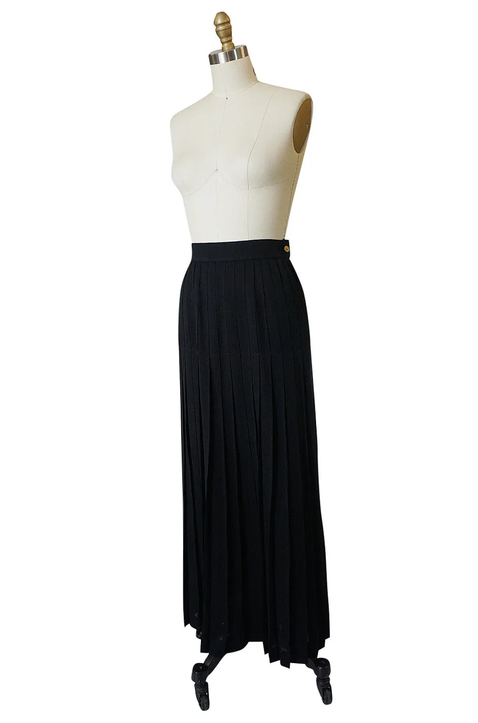 1980s Chanel Silk Crepe Pleated Full Length Maxi Skirt