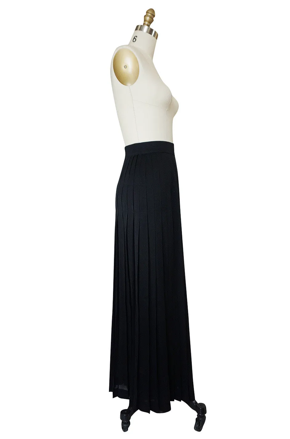 1980s Chanel Silk Crepe Pleated Full Length Maxi Skirt