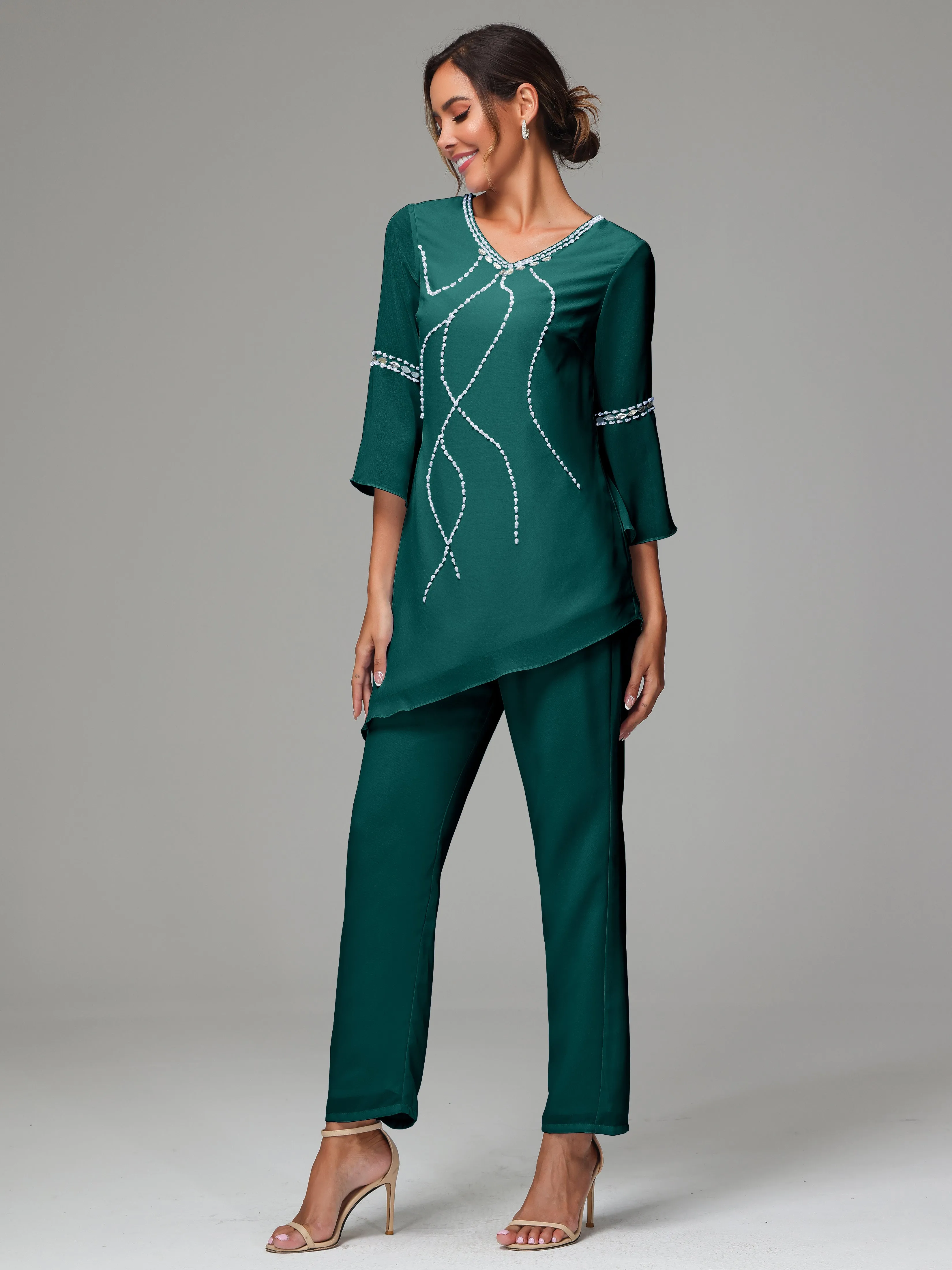 2 Pieces  Chiffon  Mother Of The Bride Dress Pants Suits