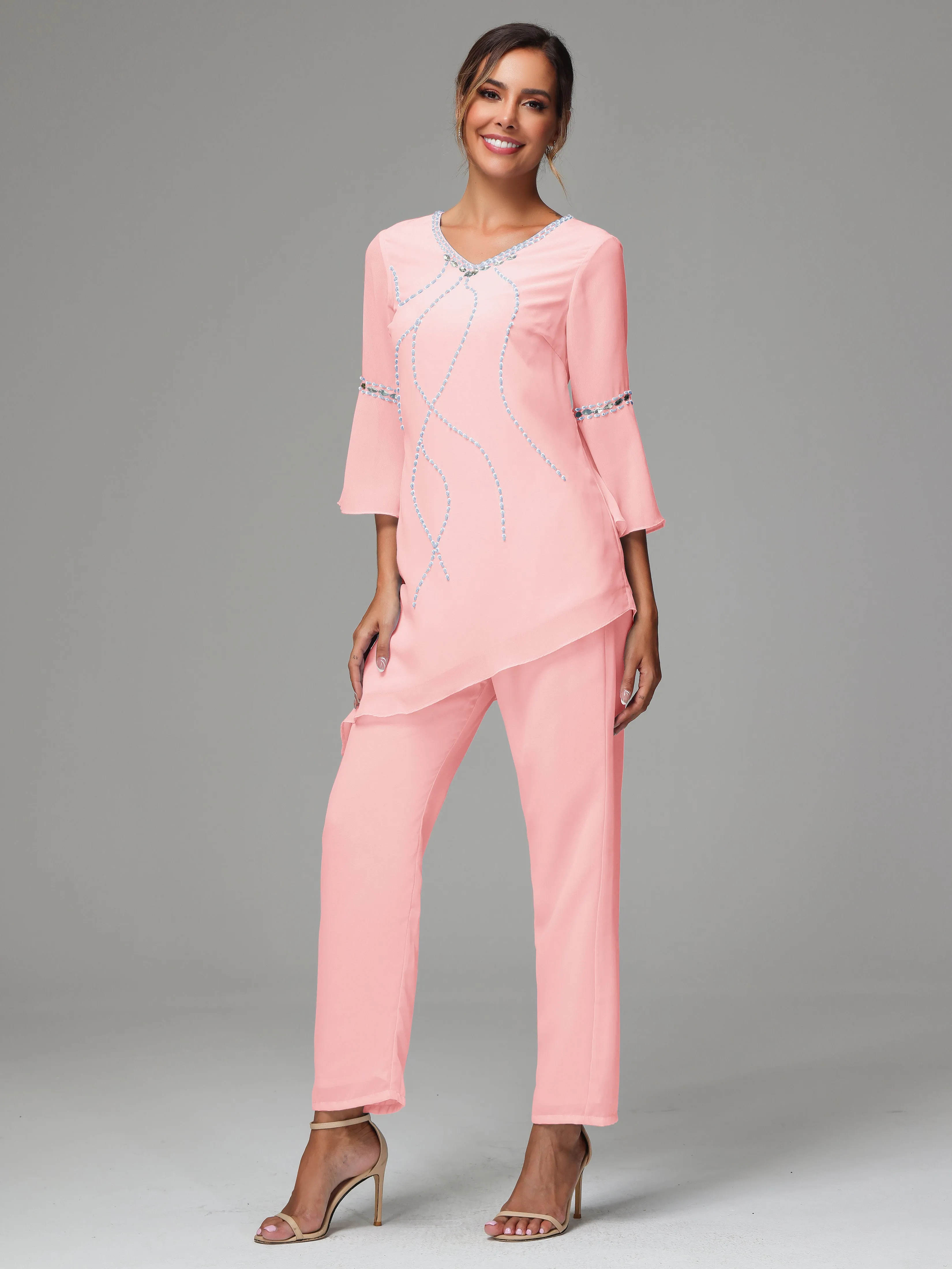 2 Pieces  Chiffon  Mother Of The Bride Dress Pants Suits