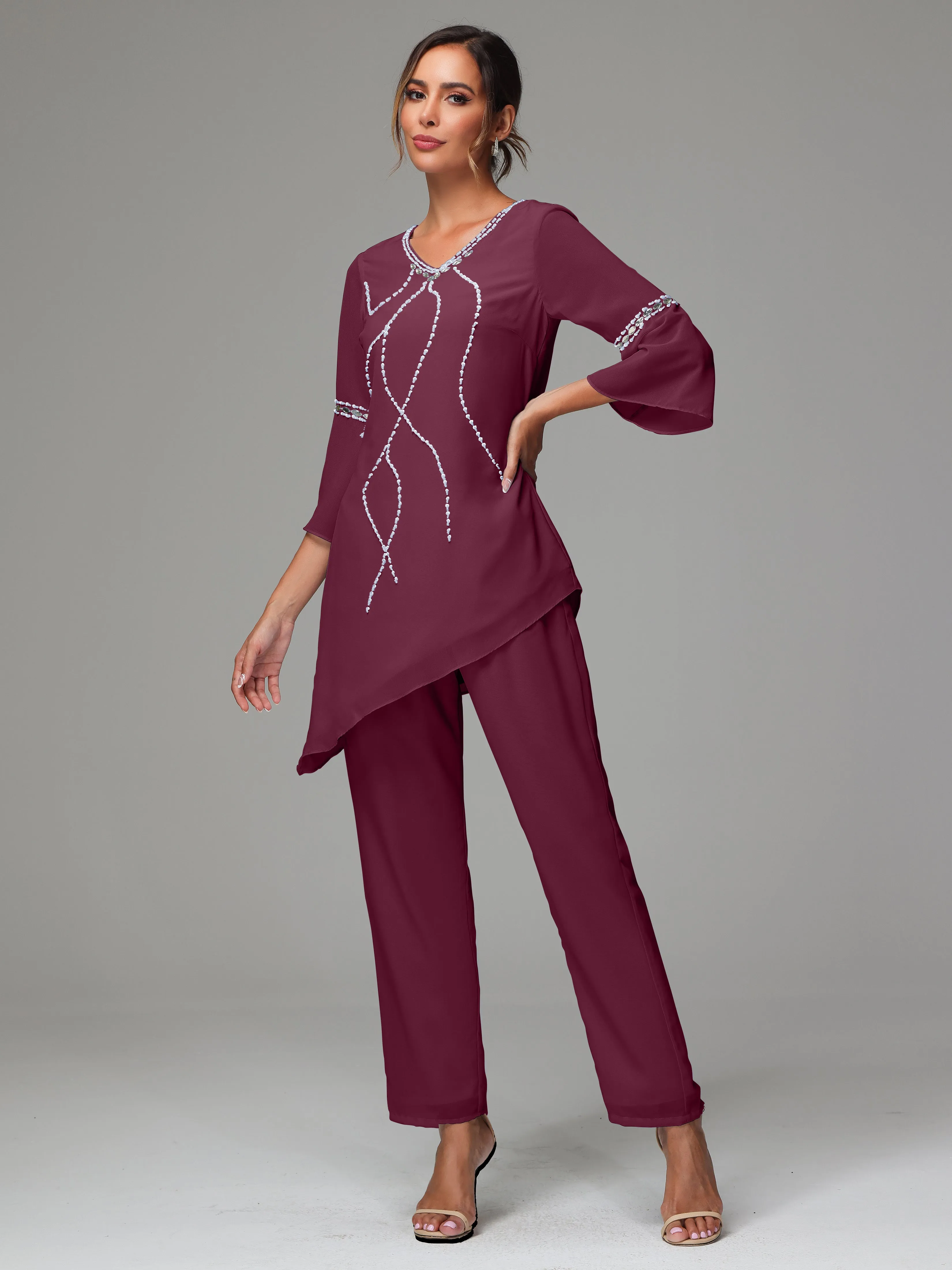 2 Pieces  Chiffon  Mother Of The Bride Dress Pants Suits