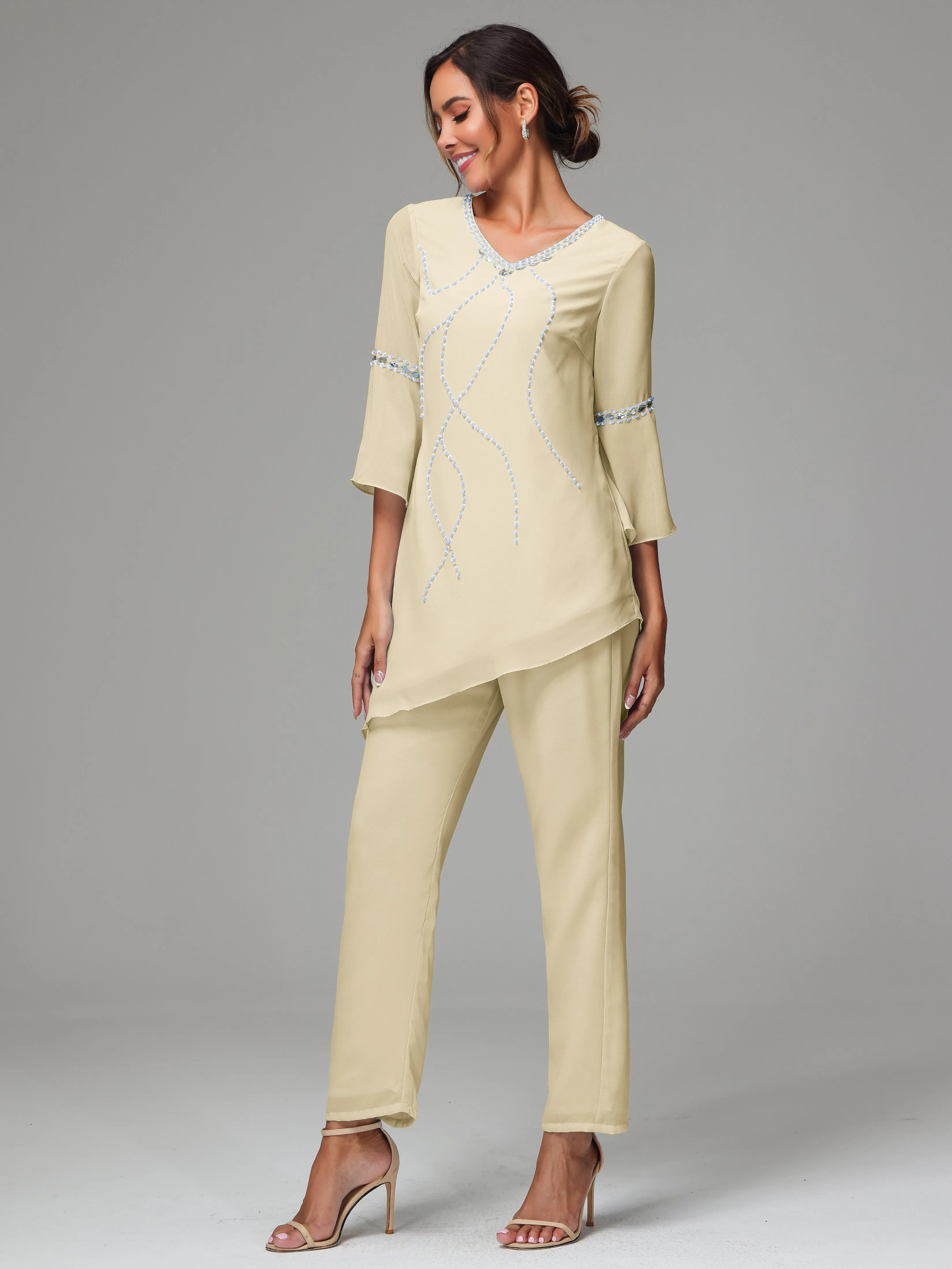 2 Pieces  Chiffon  Mother Of The Bride Dress Pants Suits