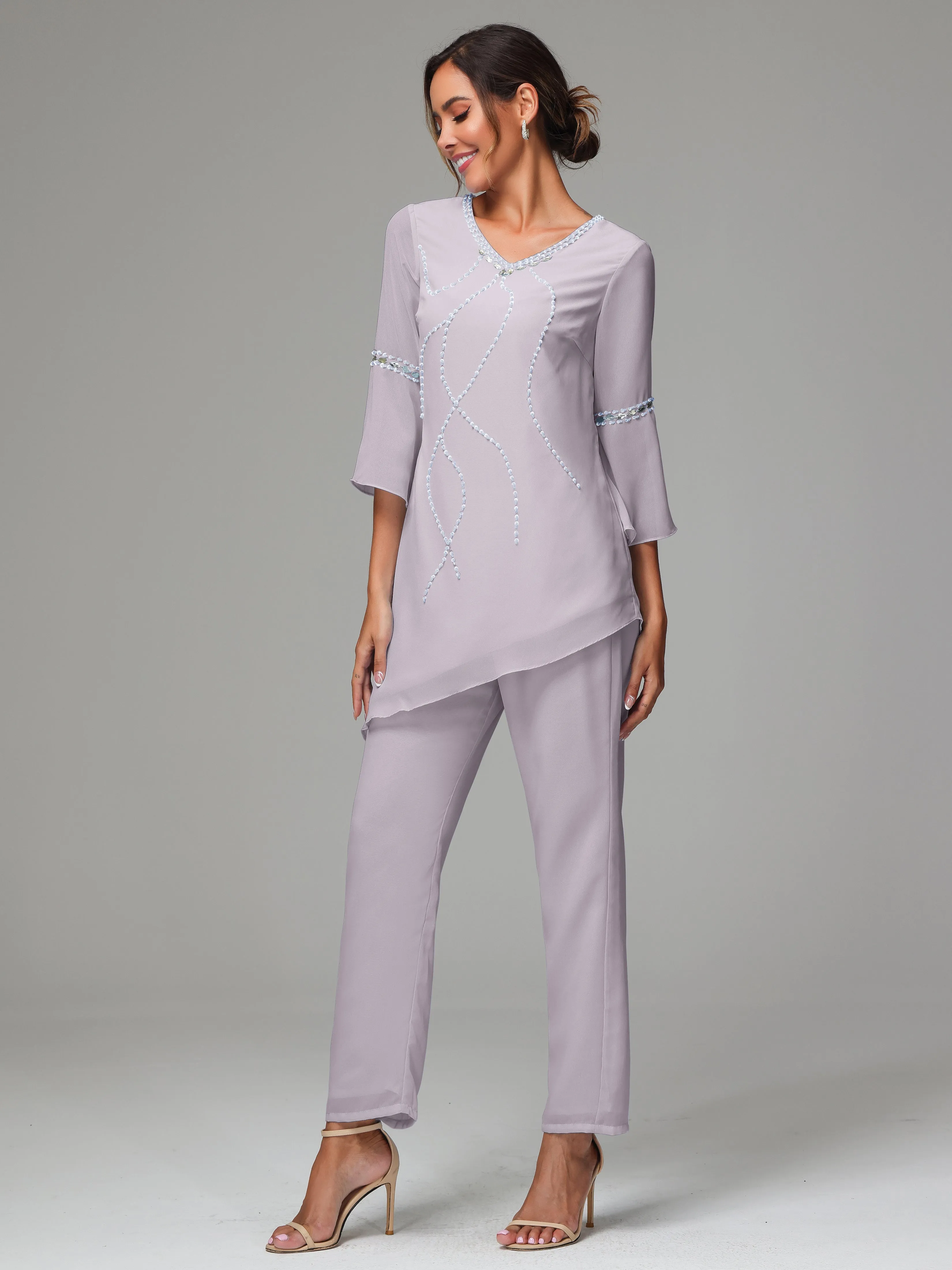 2 Pieces  Chiffon  Mother Of The Bride Dress Pants Suits