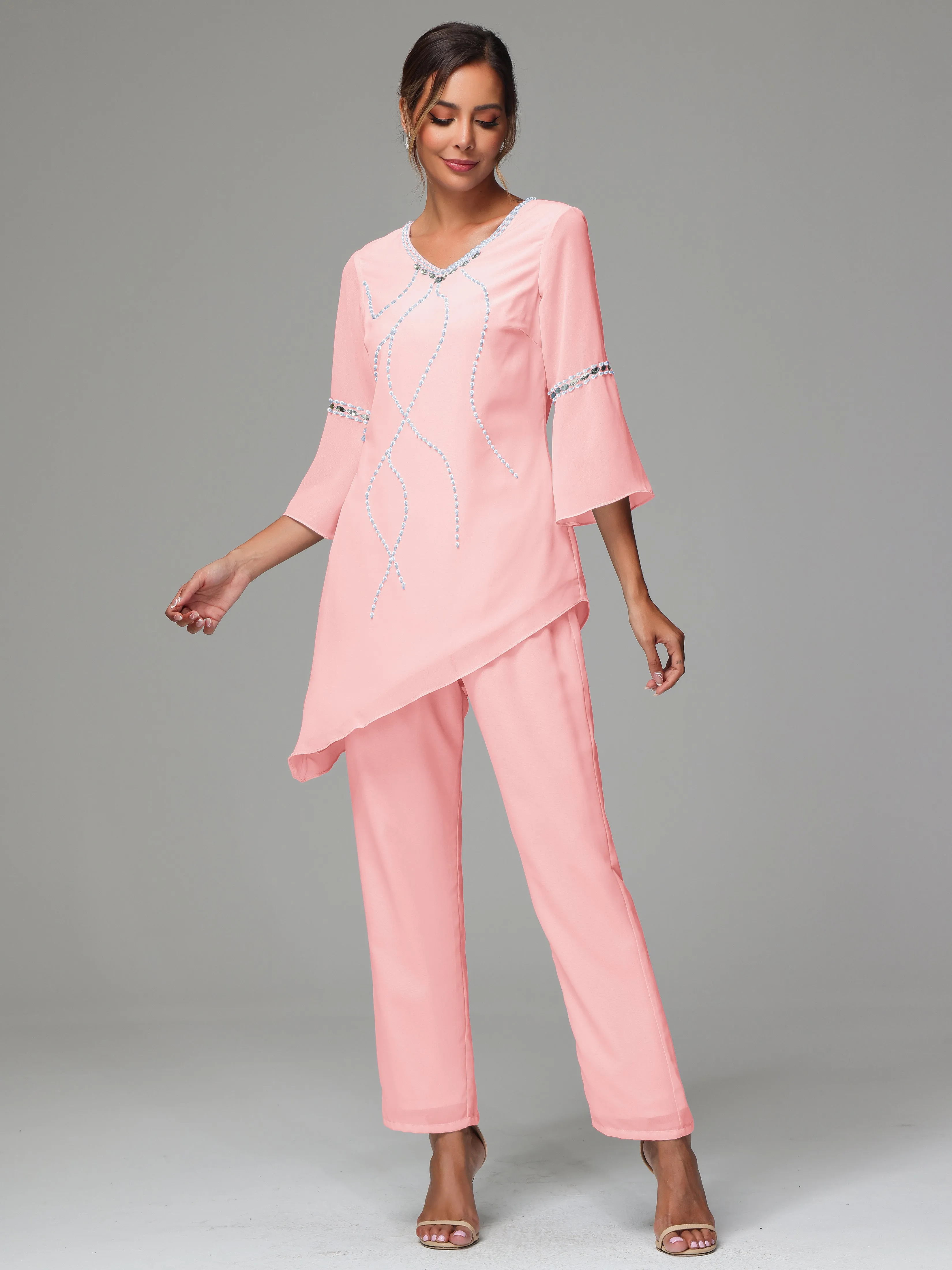 2 Pieces  Chiffon  Mother Of The Bride Dress Pants Suits