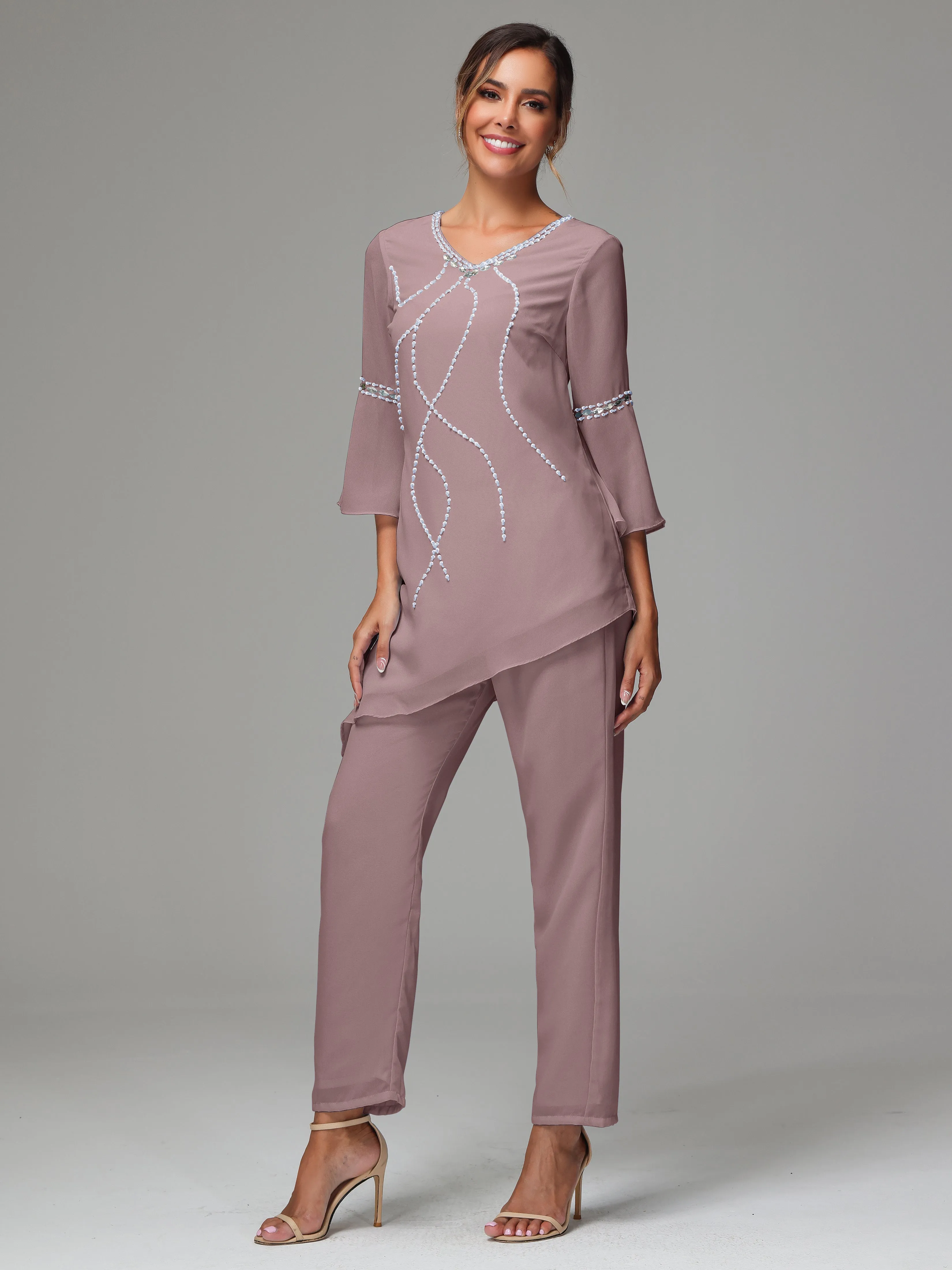 2 Pieces  Chiffon  Mother Of The Bride Dress Pants Suits