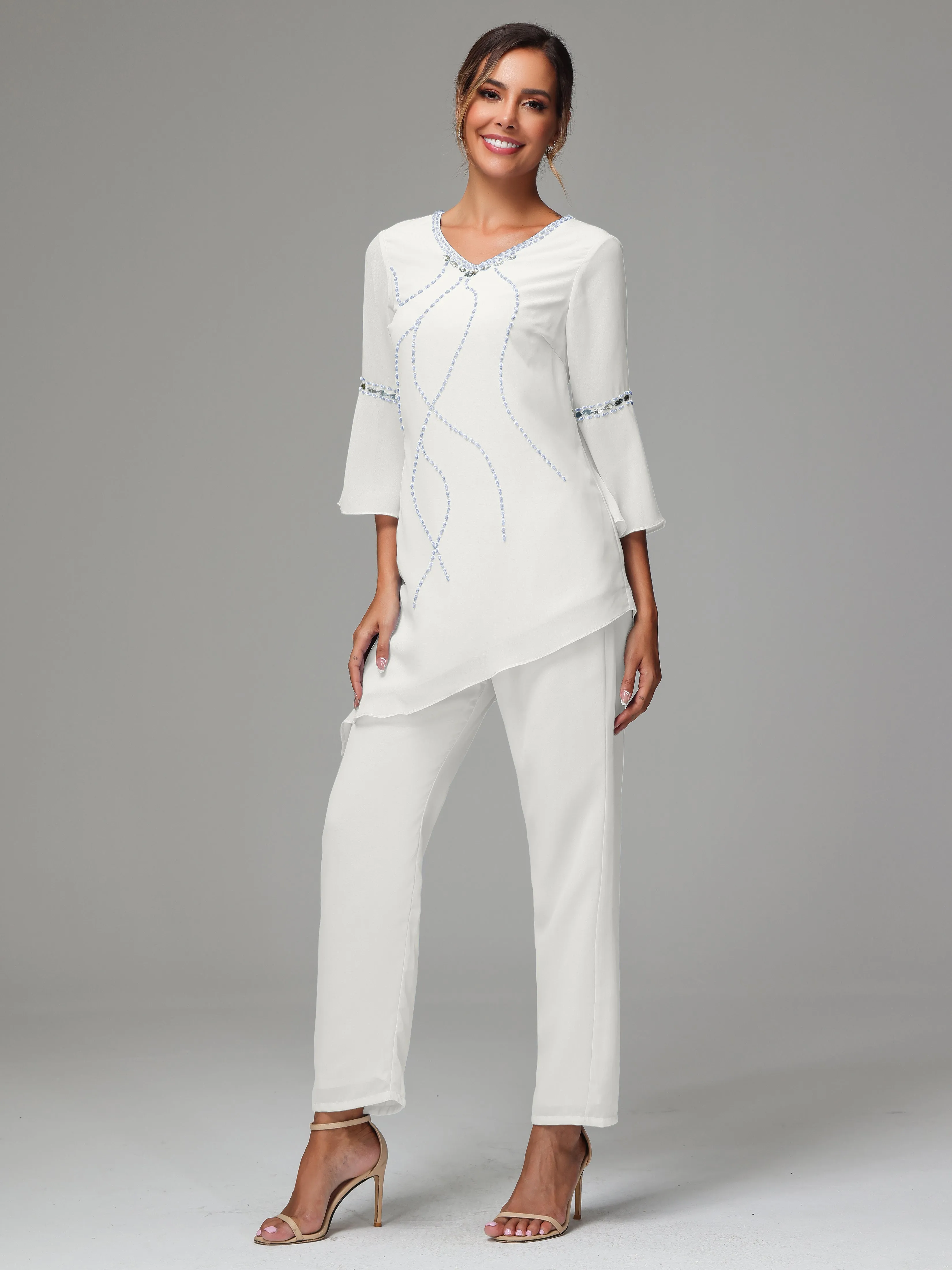 2 Pieces  Chiffon  Mother Of The Bride Dress Pants Suits