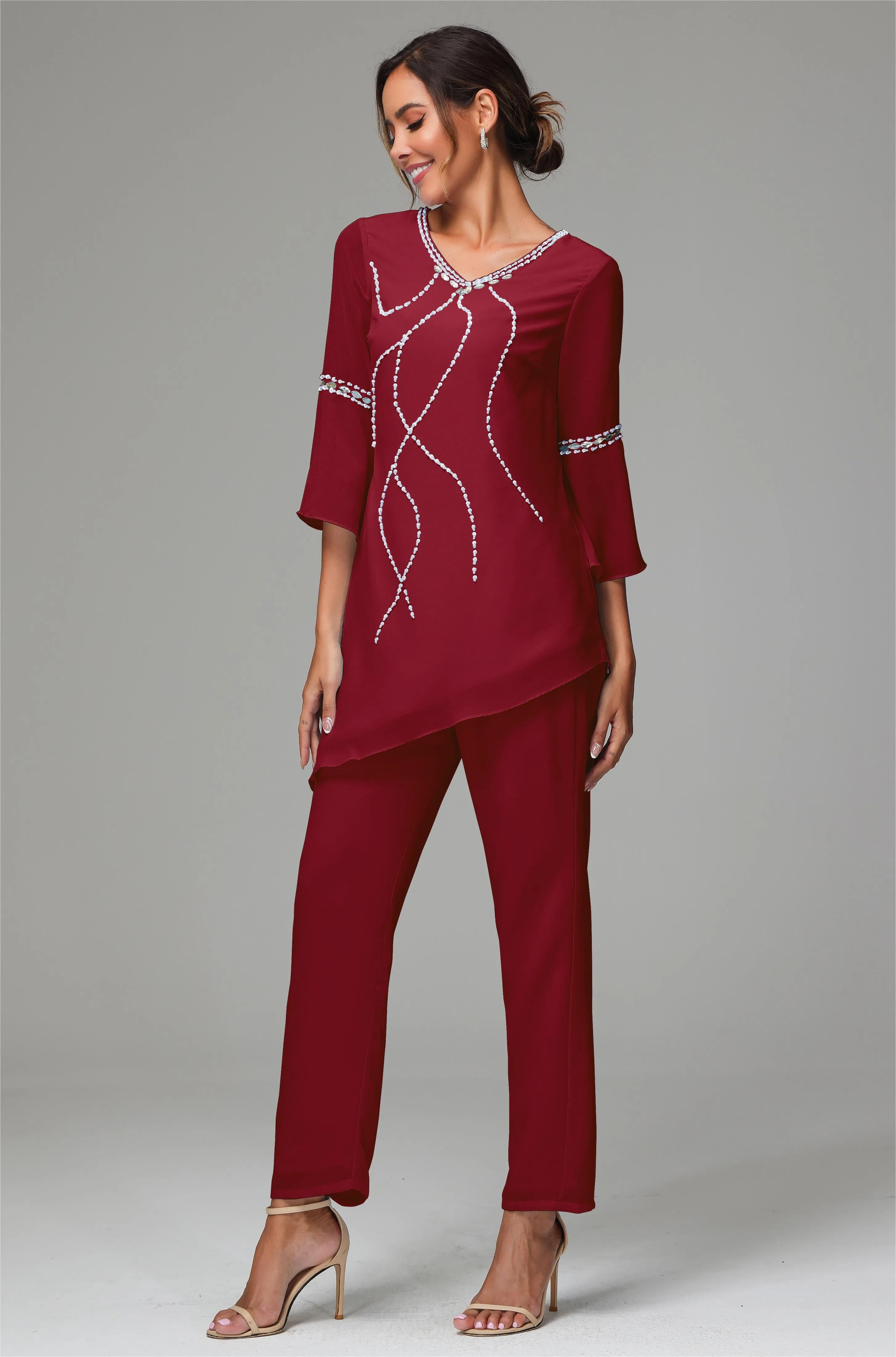2 Pieces  Chiffon  Mother Of The Bride Dress Pants Suits