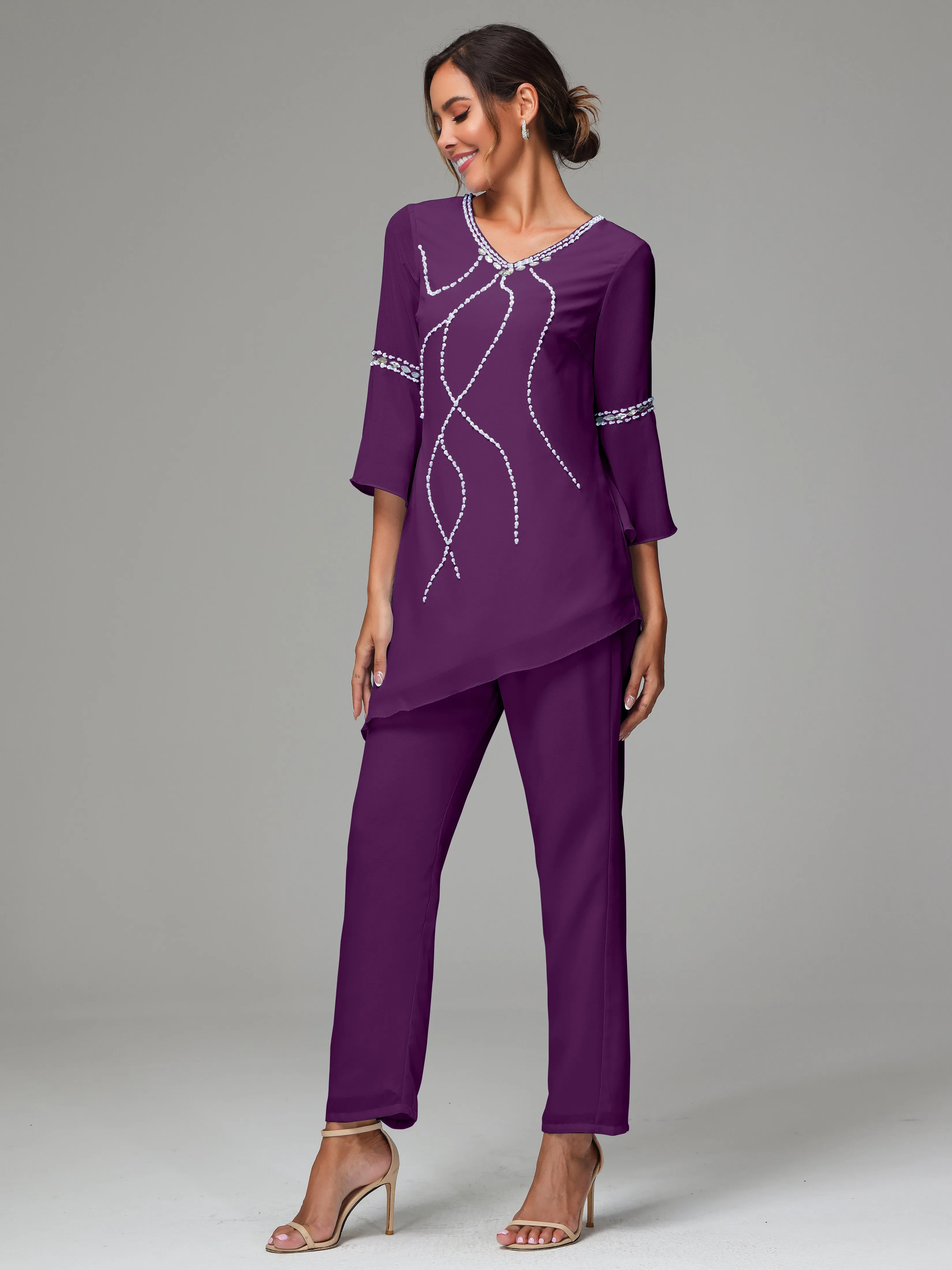 2 Pieces  Chiffon  Mother Of The Bride Dress Pants Suits