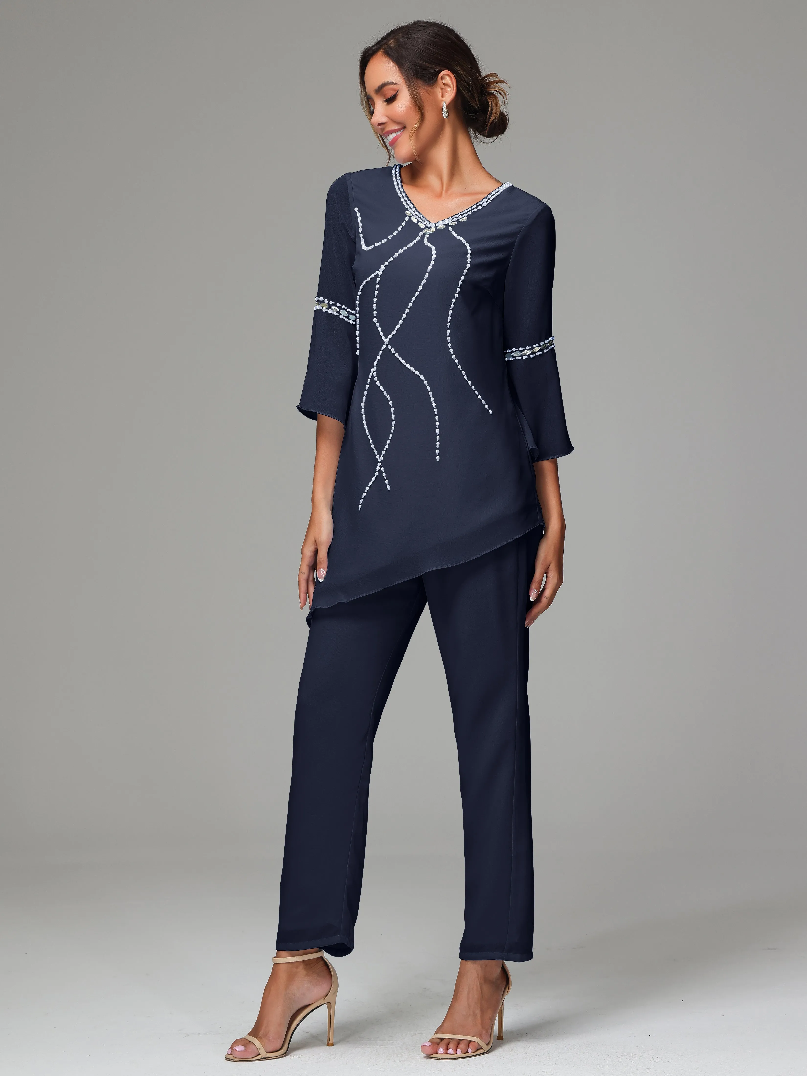 2 Pieces  Chiffon  Mother Of The Bride Dress Pants Suits