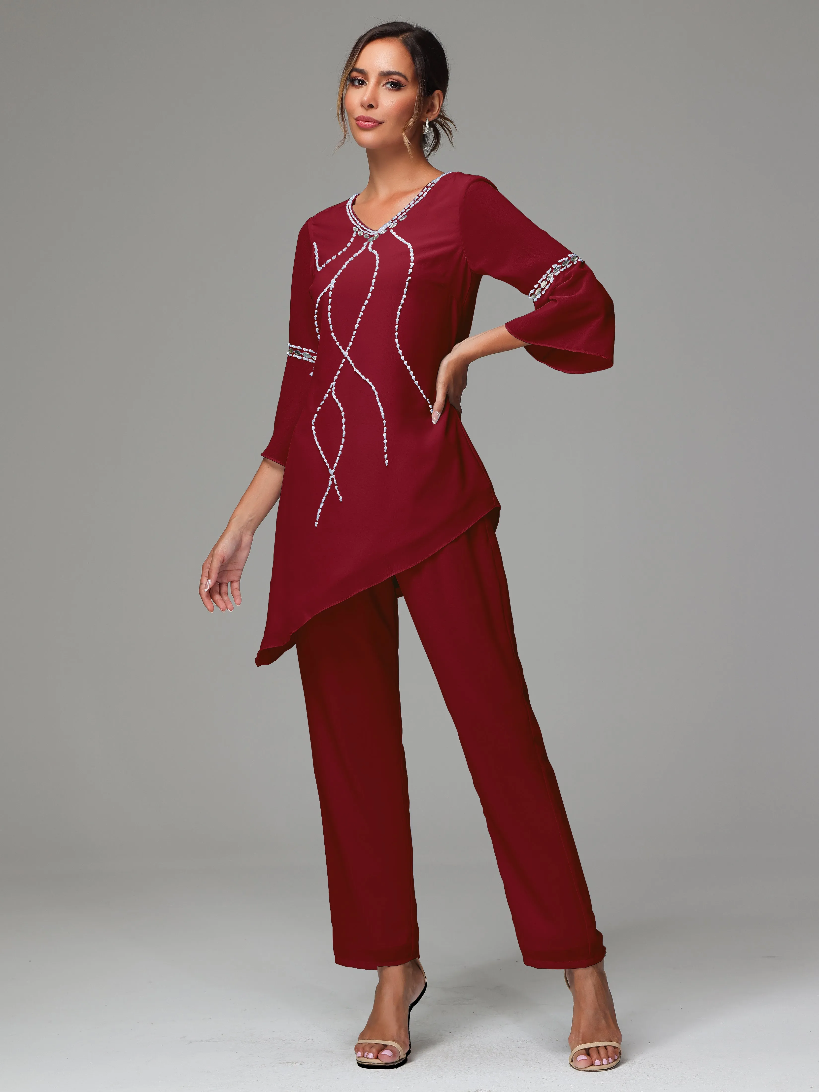 2 Pieces  Chiffon  Mother Of The Bride Dress Pants Suits