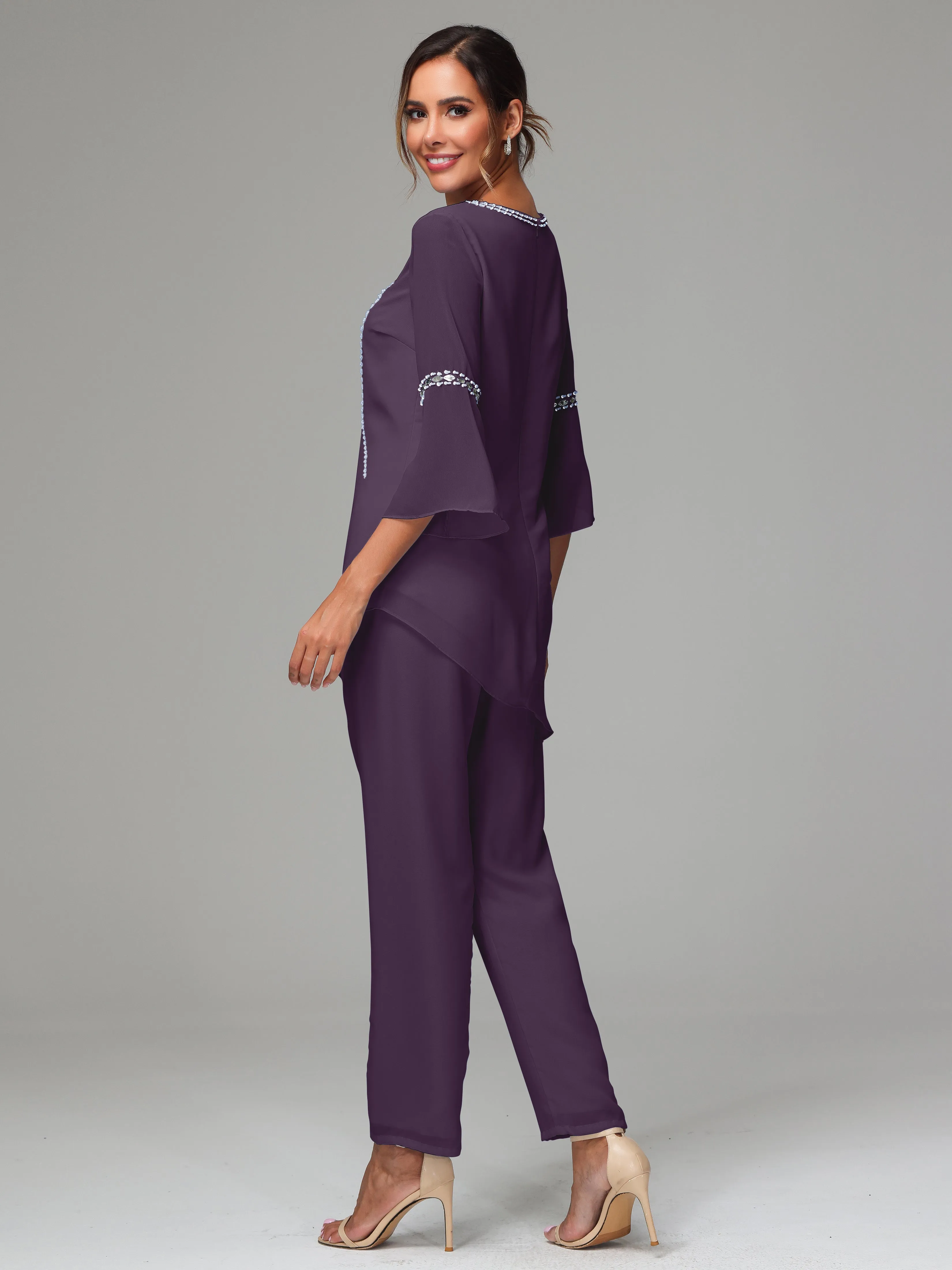 2 Pieces  Chiffon  Mother Of The Bride Dress Pants Suits