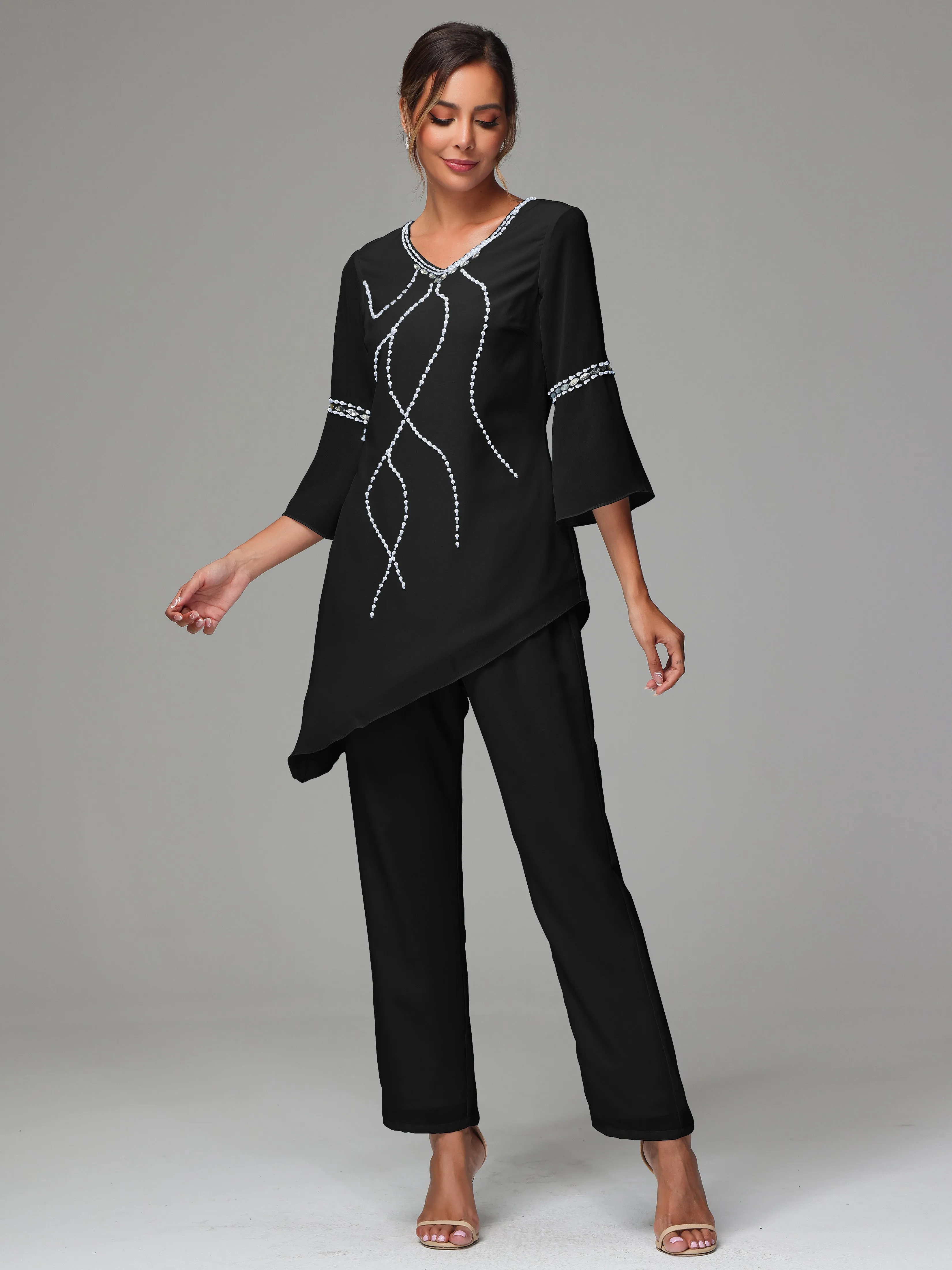 2 Pieces  Chiffon  Mother Of The Bride Dress Pants Suits