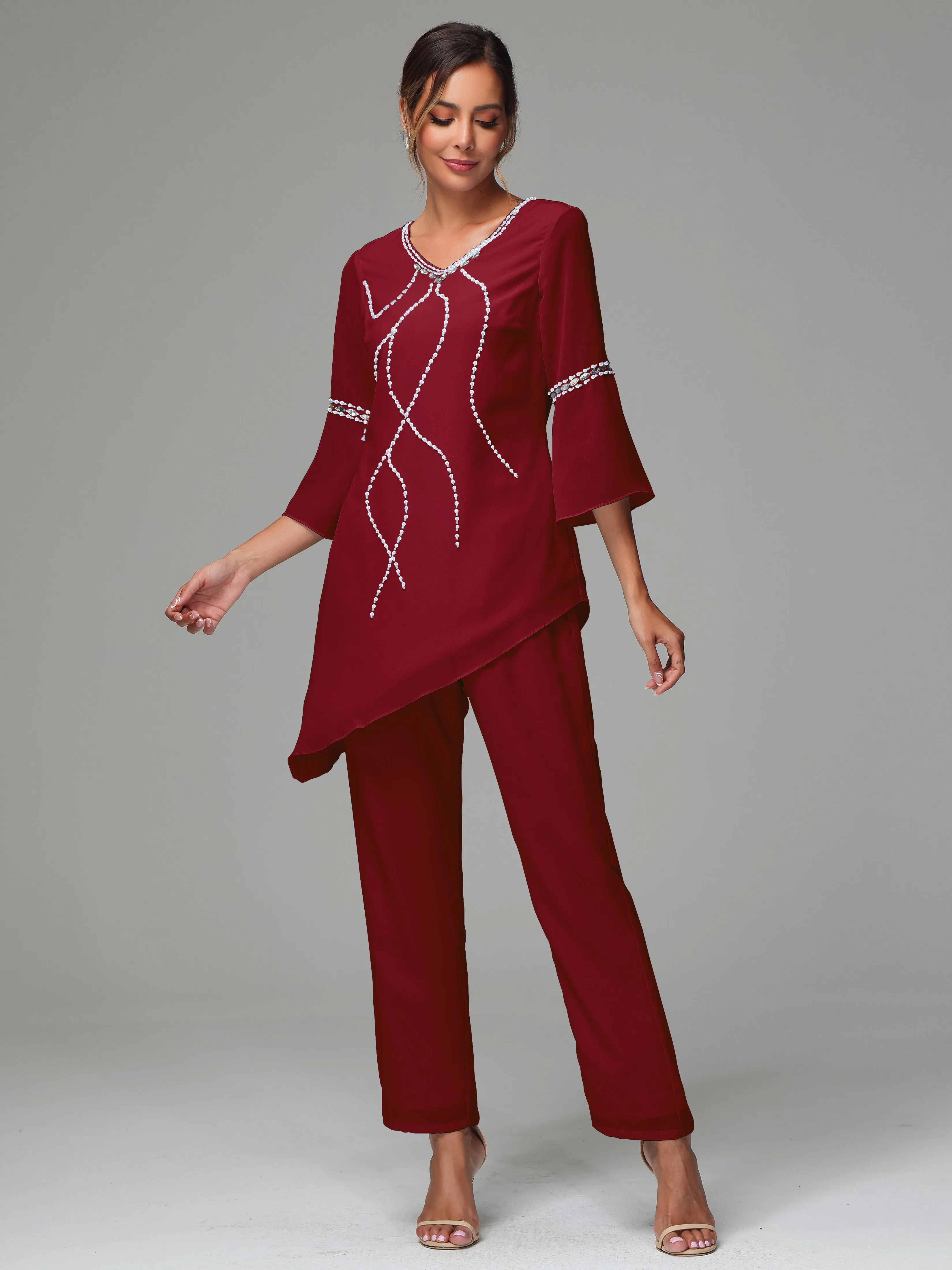 2 Pieces  Chiffon  Mother Of The Bride Dress Pants Suits