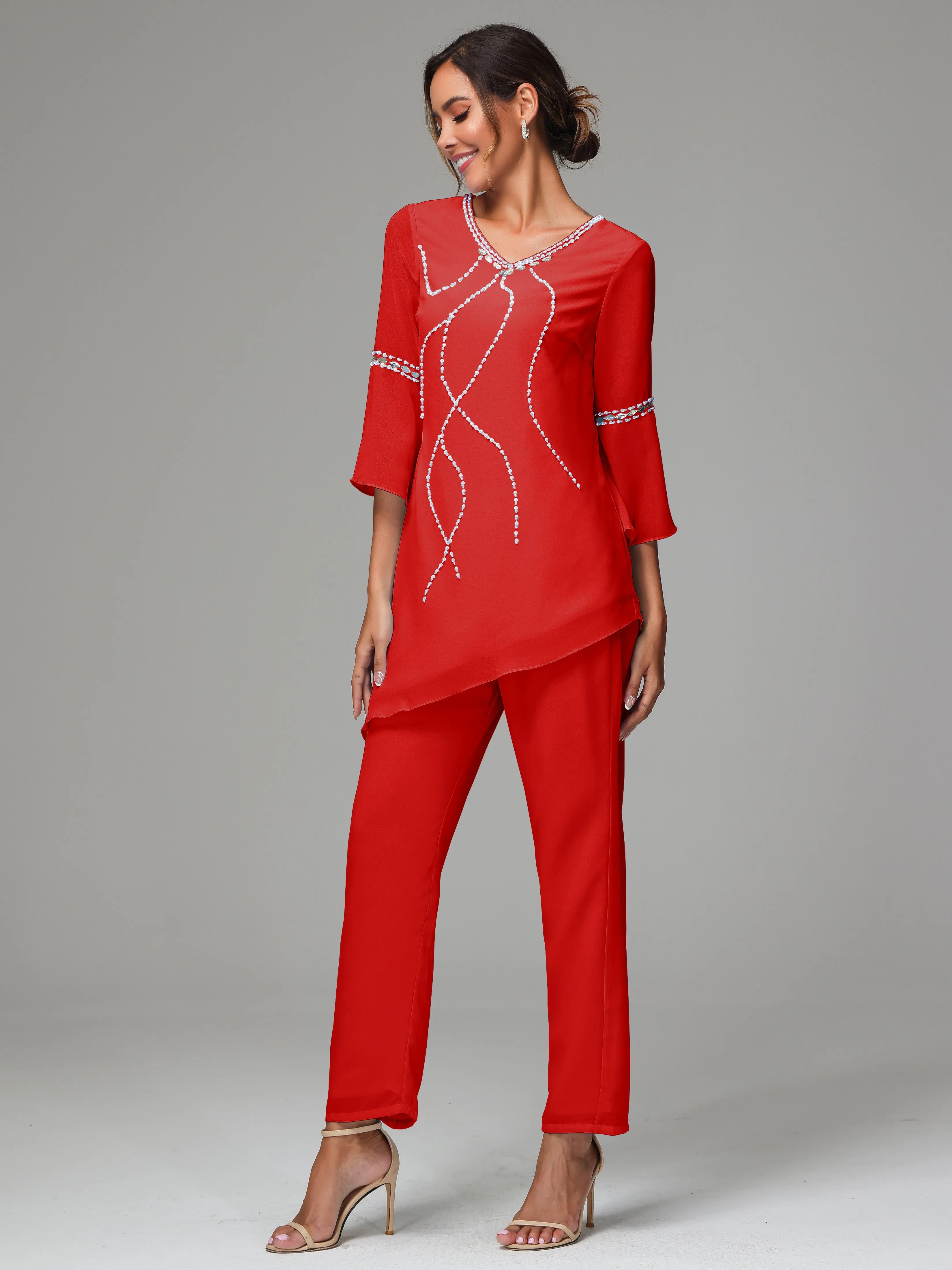 2 Pieces  Chiffon  Mother Of The Bride Dress Pants Suits