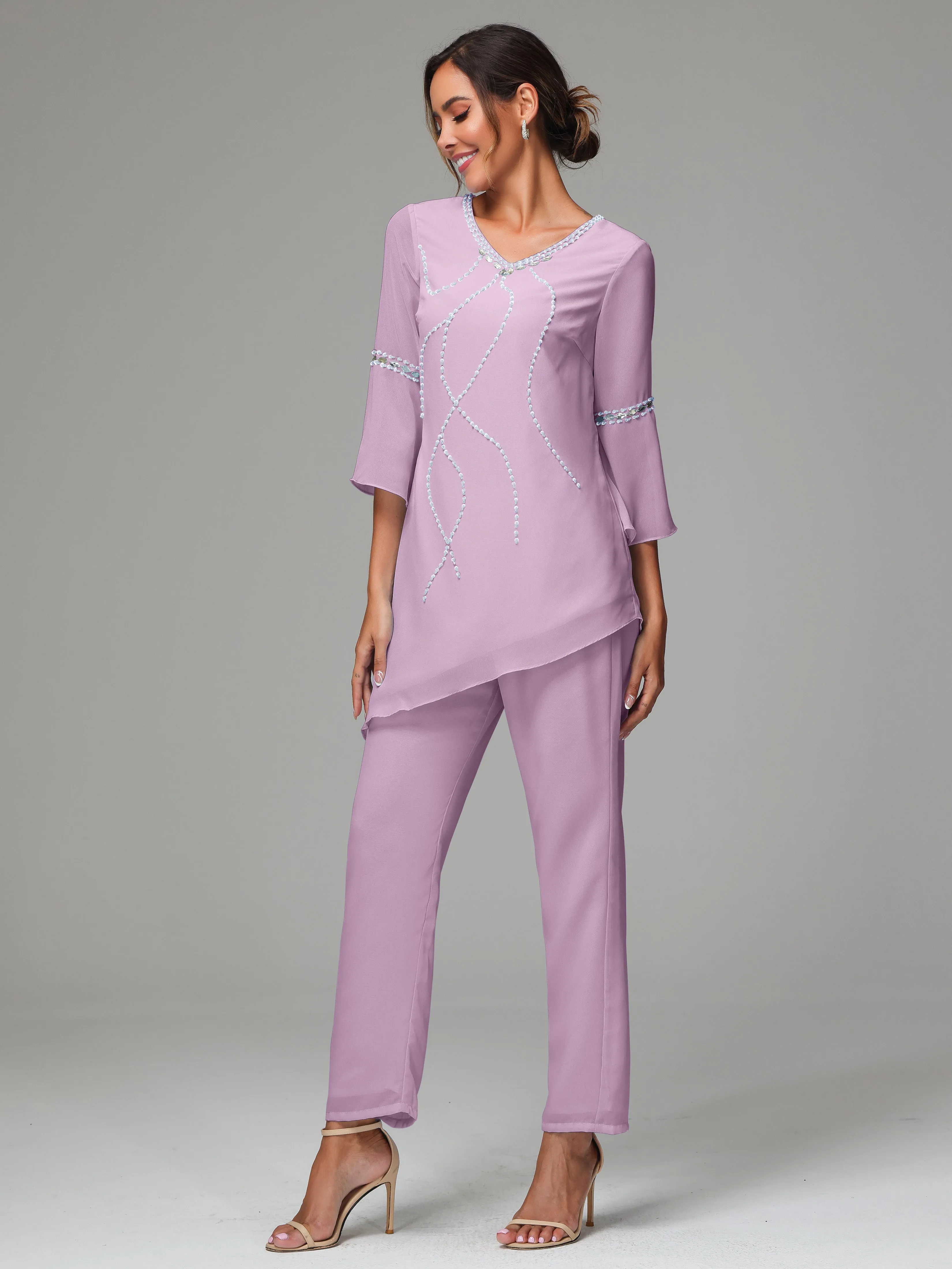 2 Pieces  Chiffon  Mother Of The Bride Dress Pants Suits