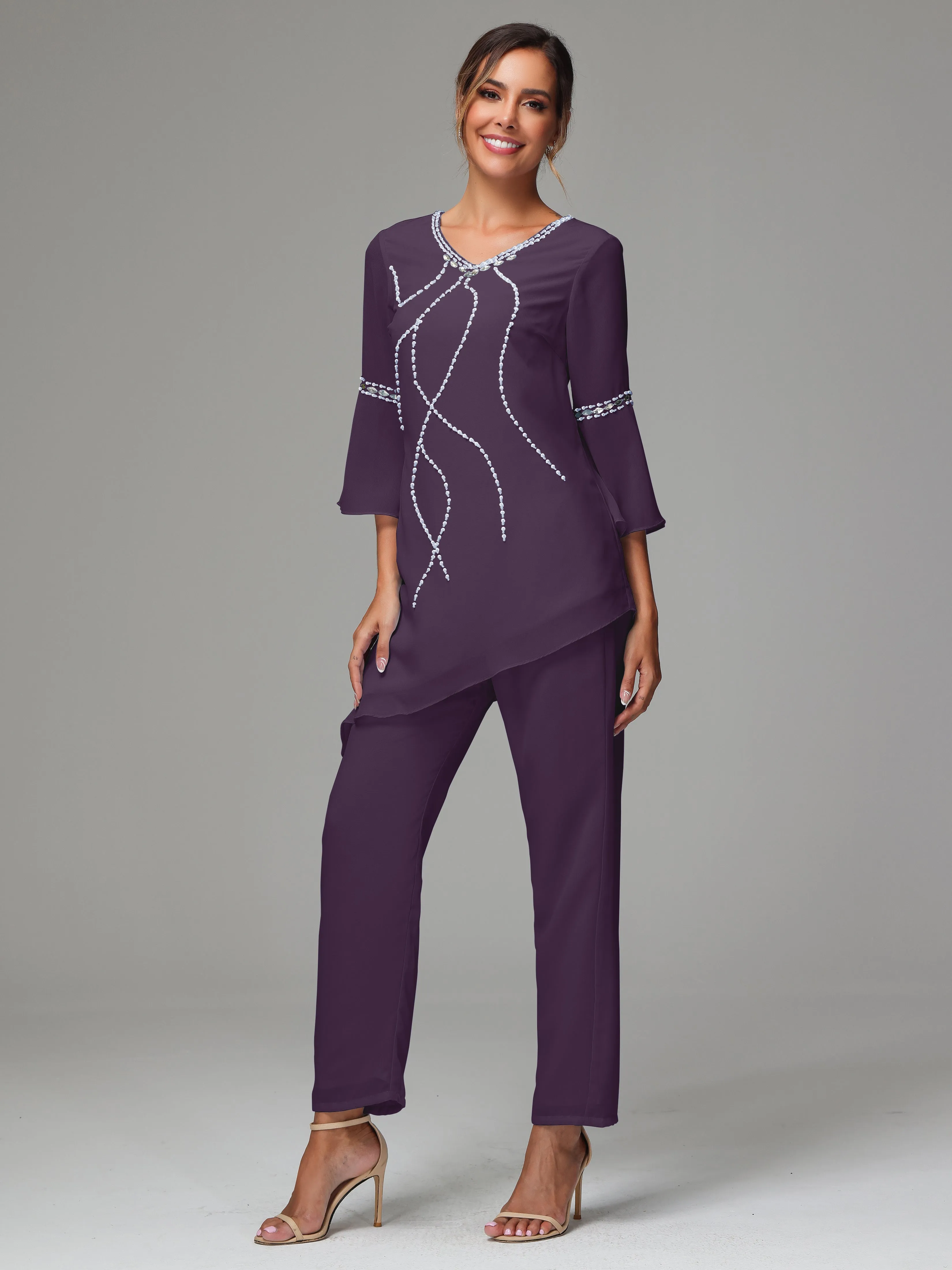 2 Pieces  Chiffon  Mother Of The Bride Dress Pants Suits