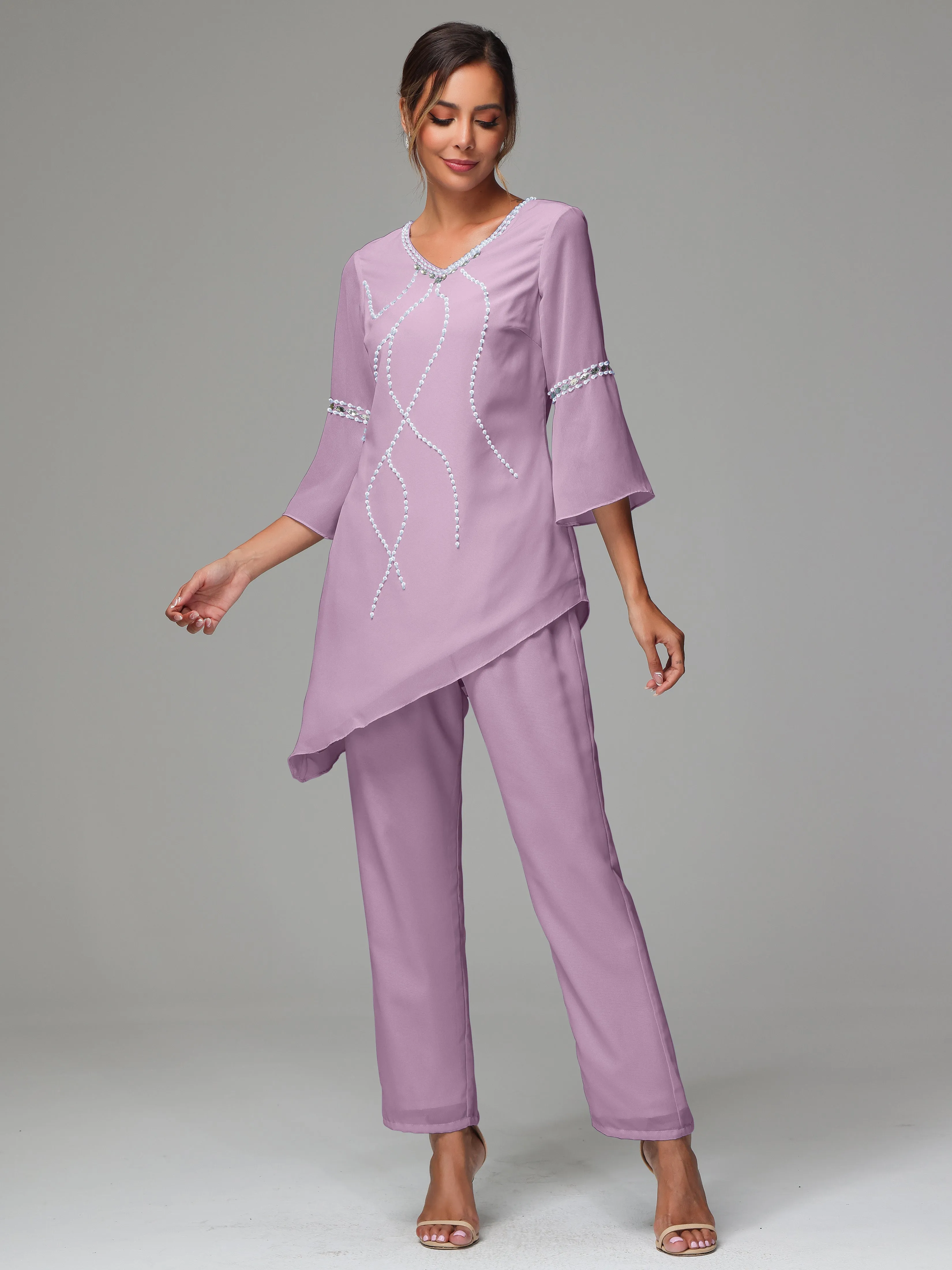 2 Pieces  Chiffon  Mother Of The Bride Dress Pants Suits