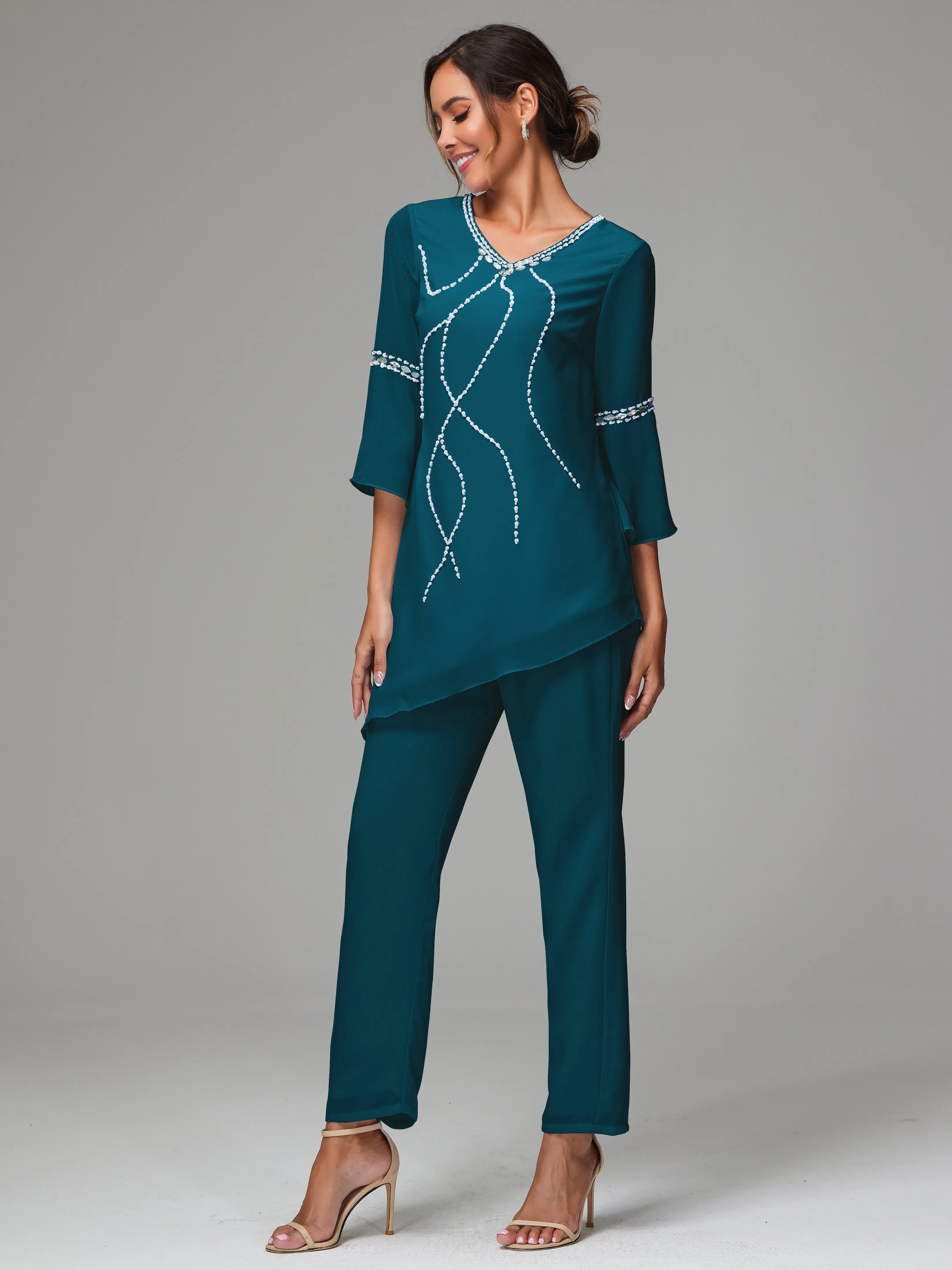2 Pieces  Chiffon  Mother Of The Bride Dress Pants Suits