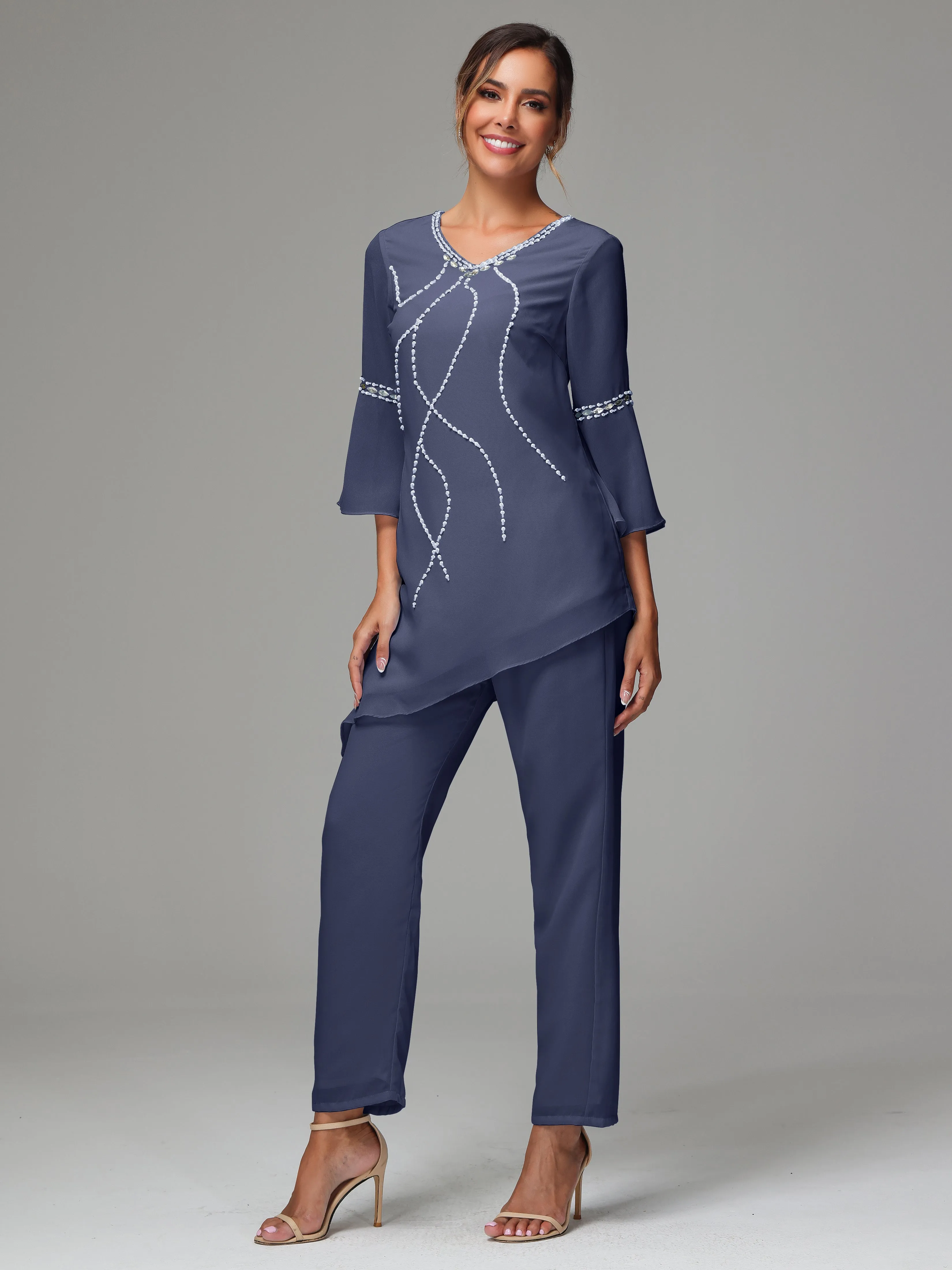 2 Pieces  Chiffon  Mother Of The Bride Dress Pants Suits