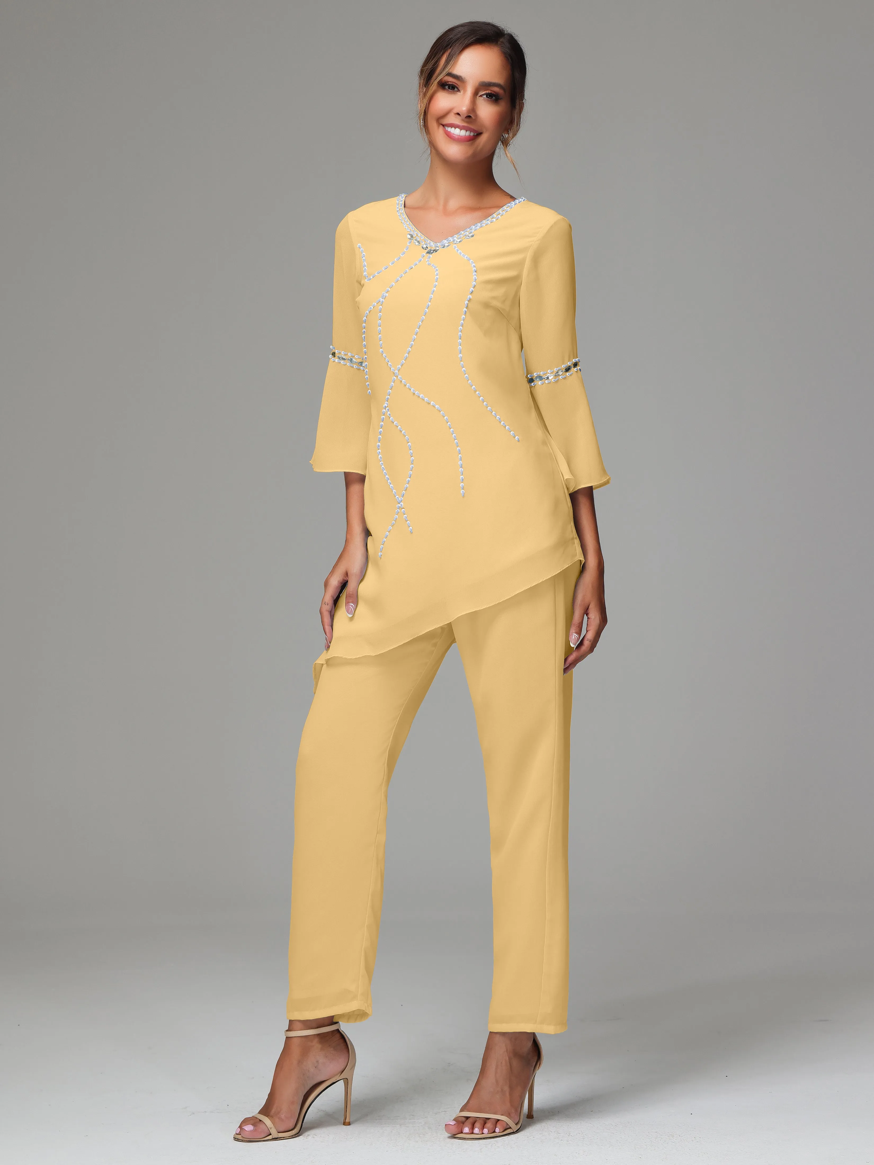 2 Pieces  Chiffon  Mother Of The Bride Dress Pants Suits