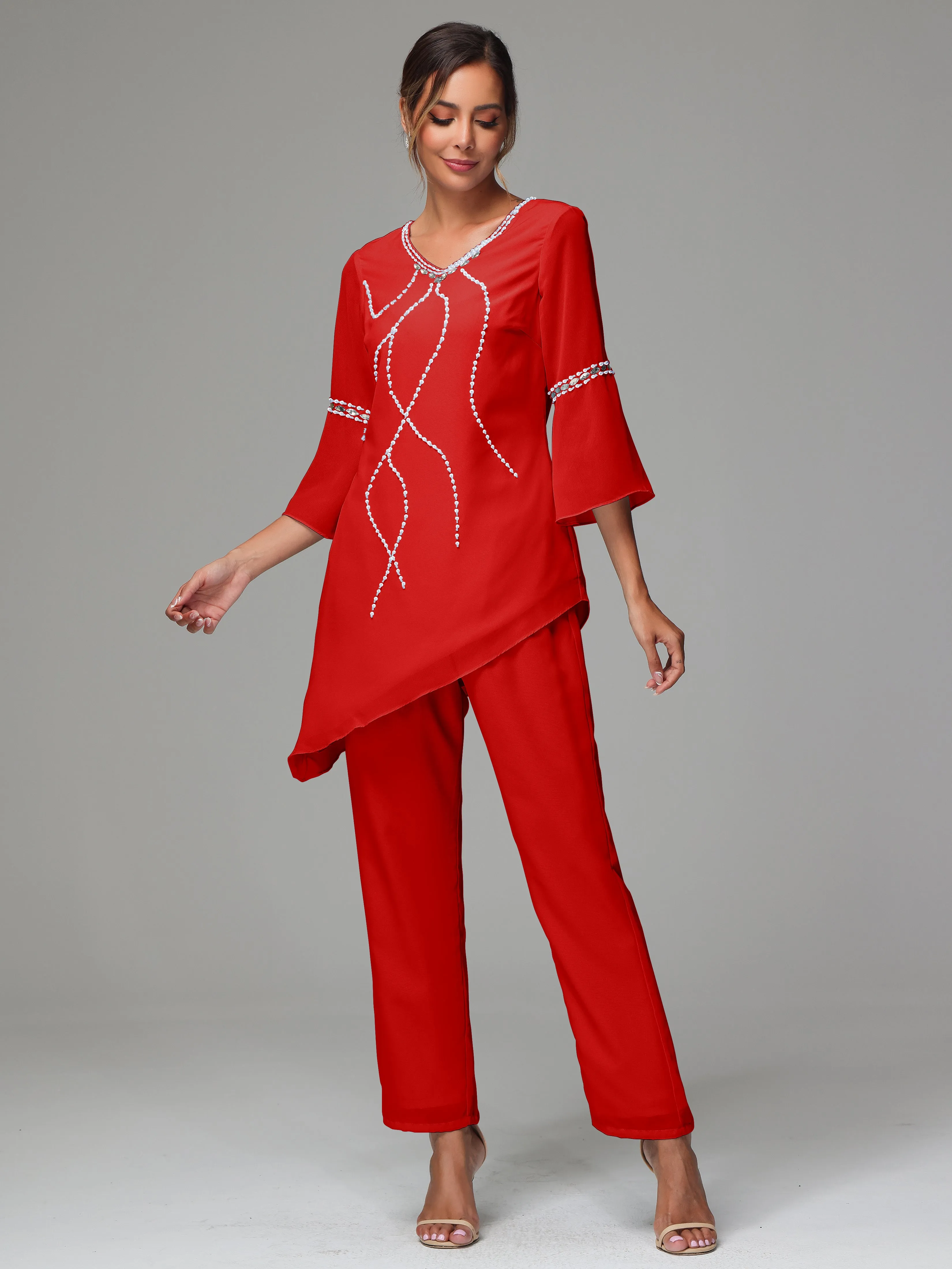 2 Pieces  Chiffon  Mother Of The Bride Dress Pants Suits
